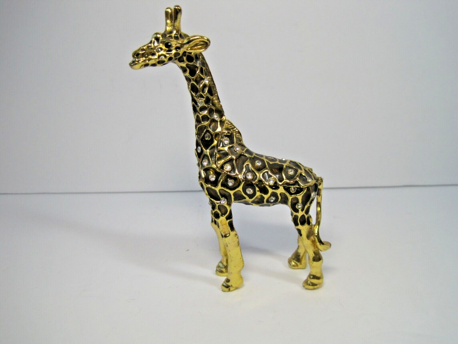 Gold Brown Bejeweled Enamel Giraffe Jewelry Box Figurine 5.5″ Tall NWOB