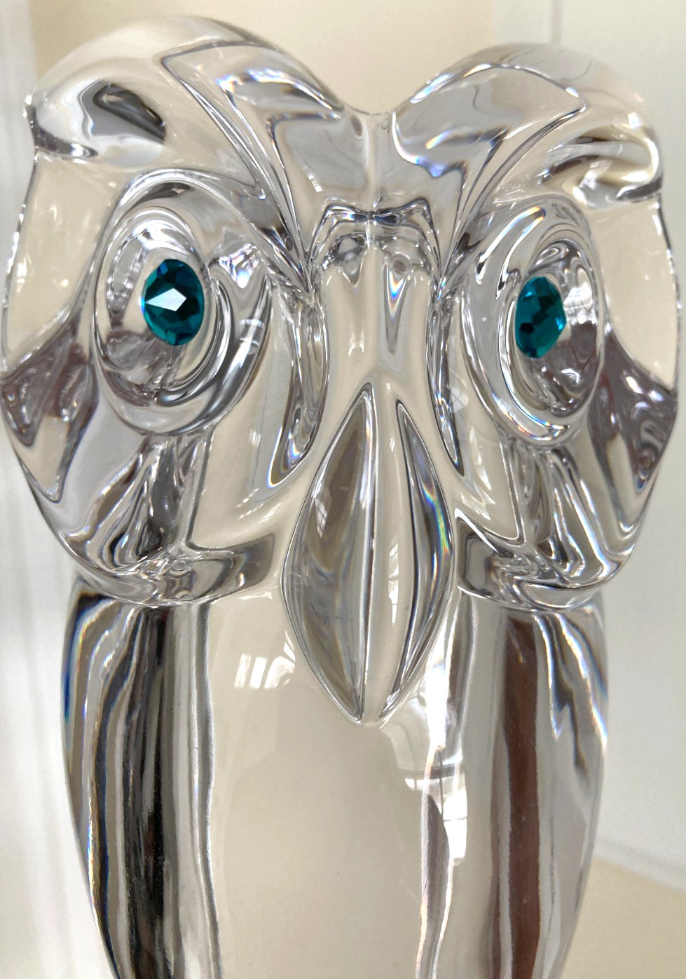 Vintage Cristal de Sèvres Large-Sized Owl Sculpture With Turquoise Eyes – 12″T