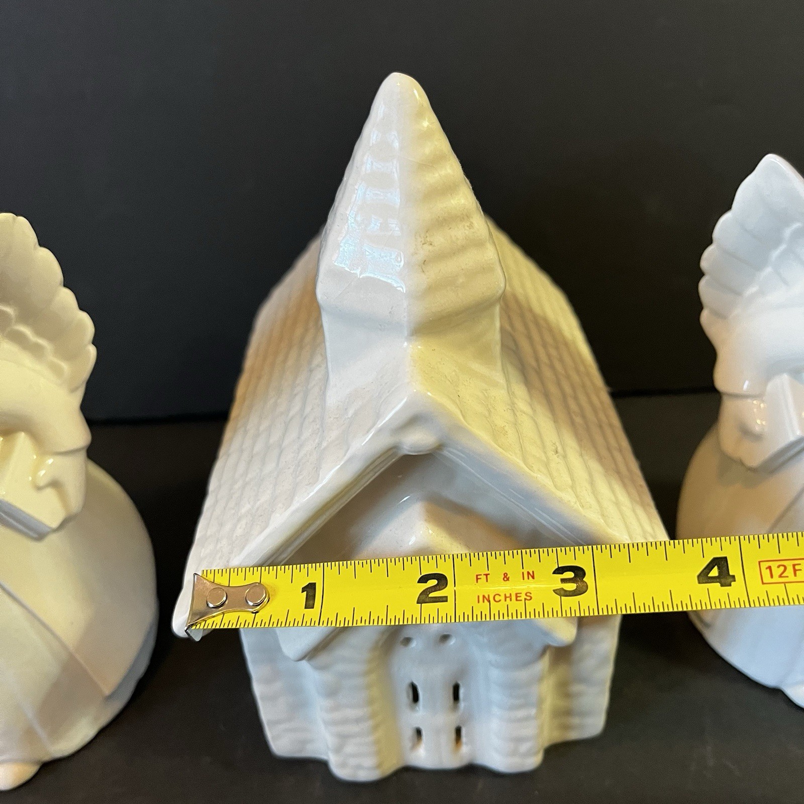 Vintage White Ceramic Kissing Angel Figurines Church Hand Painted Heavenly Xmas