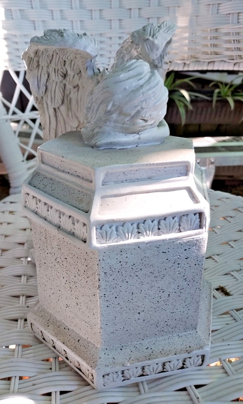 White Stone Look Weeping Mourning Angel Memorial Urn Keepsake Hexagon Box 10″