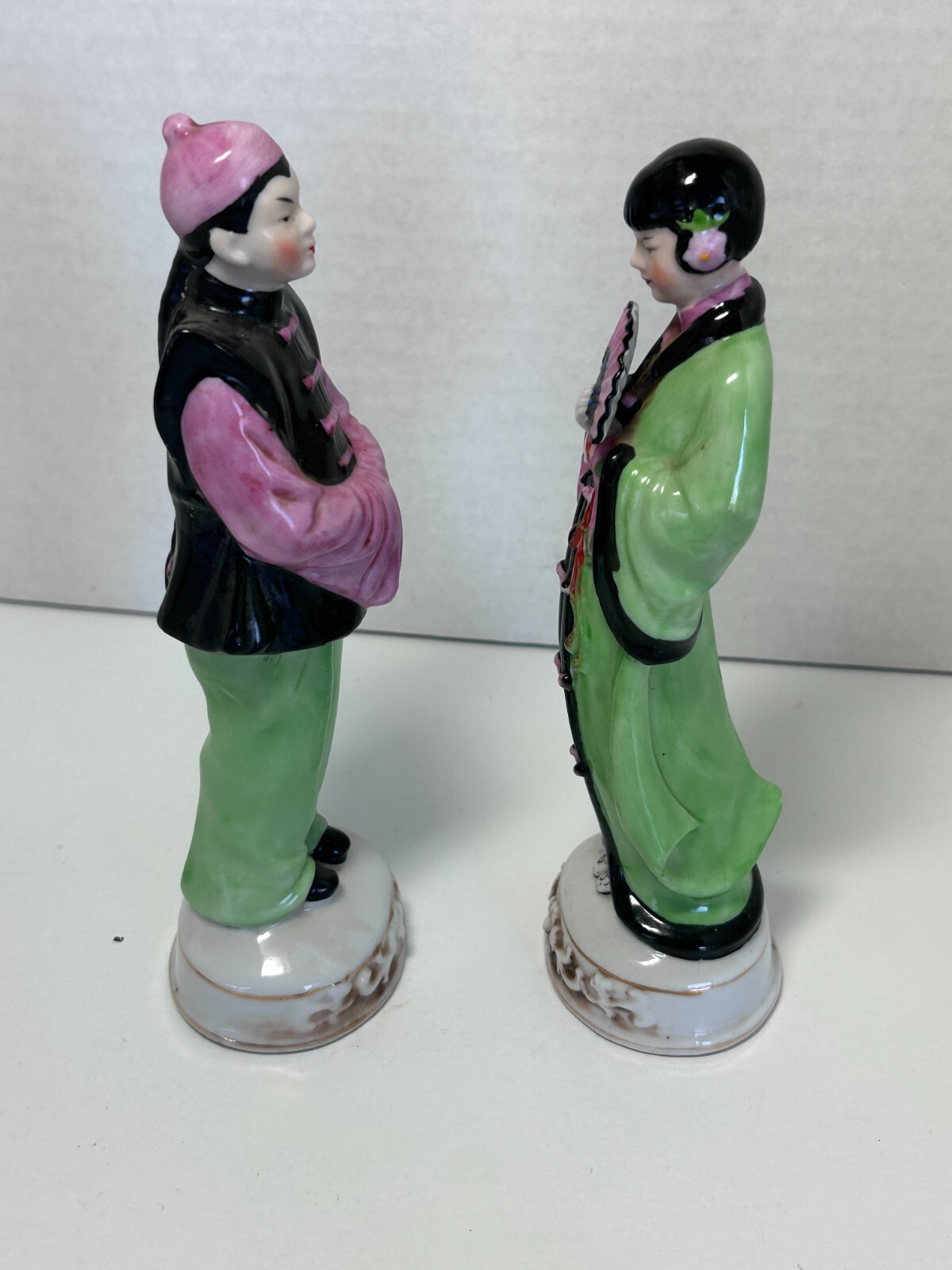 Vtg Porcelain Occupied Japan Pair Couple Man Woman Asian Chinese Figures #13