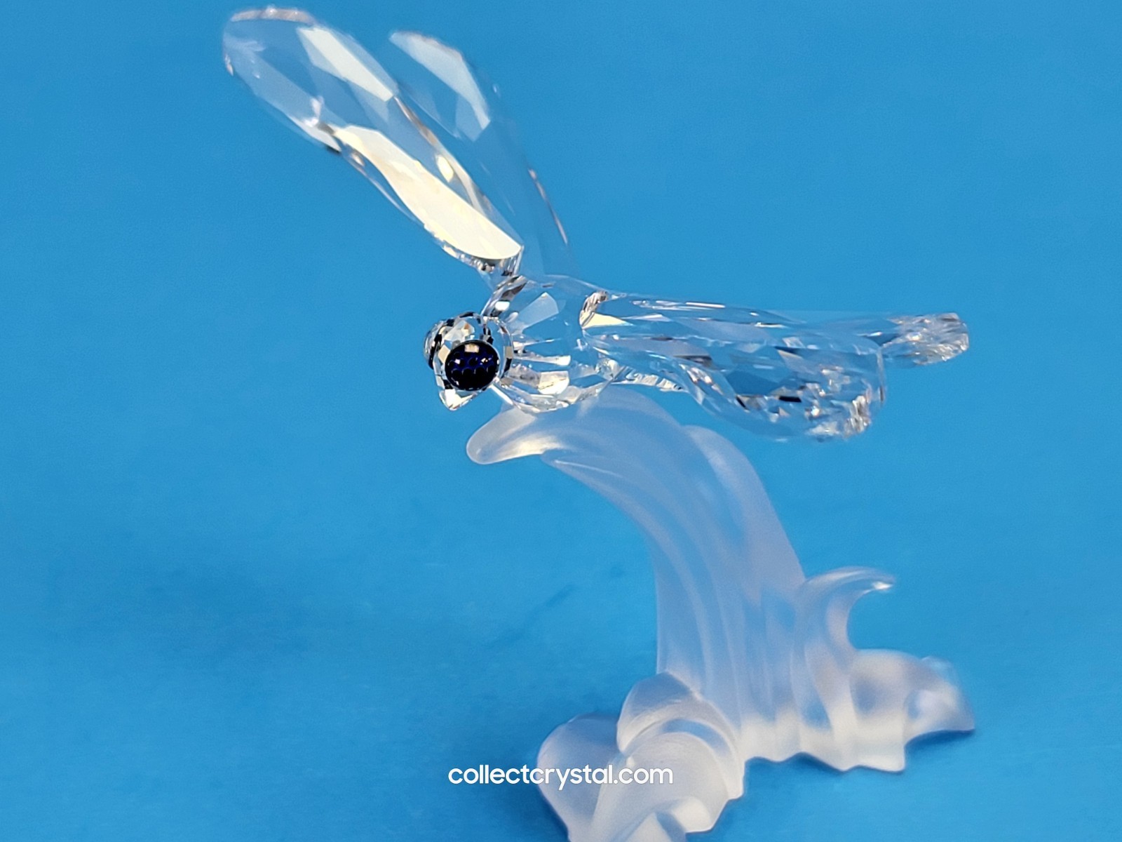 Swarovski Dragonfly Figurine Retired # 190264 -Blue/Black Eyes clear frosted fig