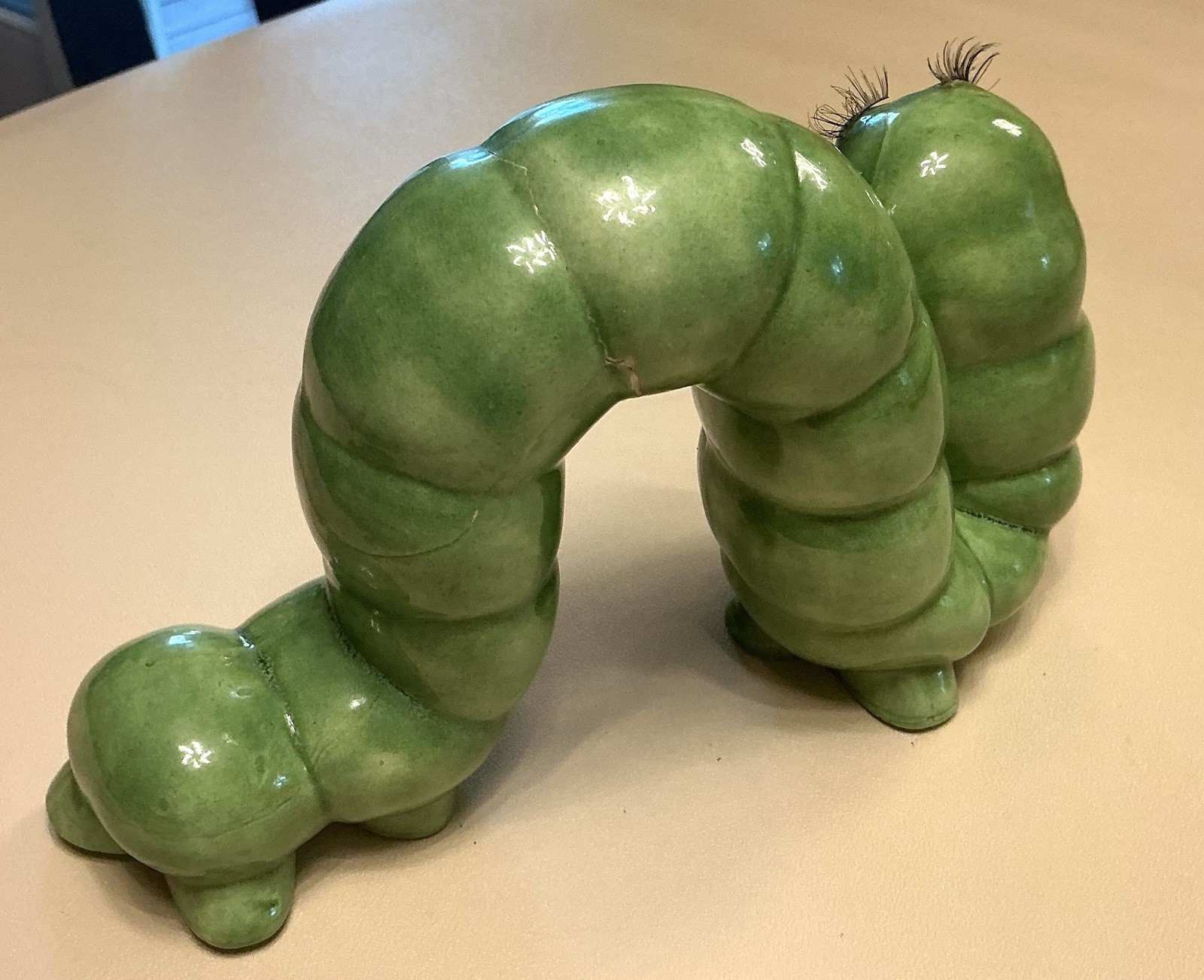 Inchworm Caterpillar Ceramic Figurine for Desk Garden Sculpture 1972 Vintage