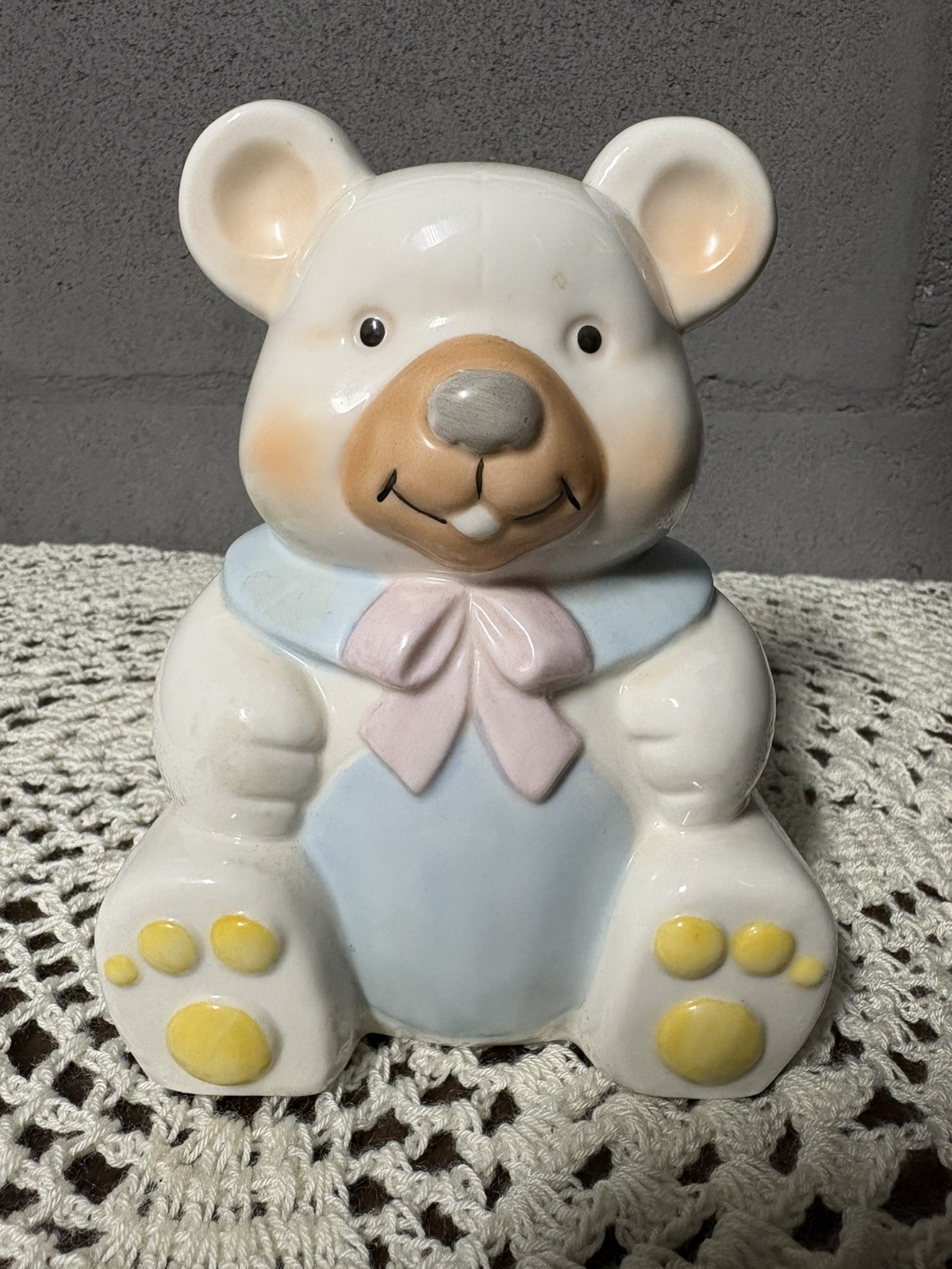 *VTG* Lefton Nursery Night Light Bear Figurine 1985 Hand Painted 6″ T Blue Japa