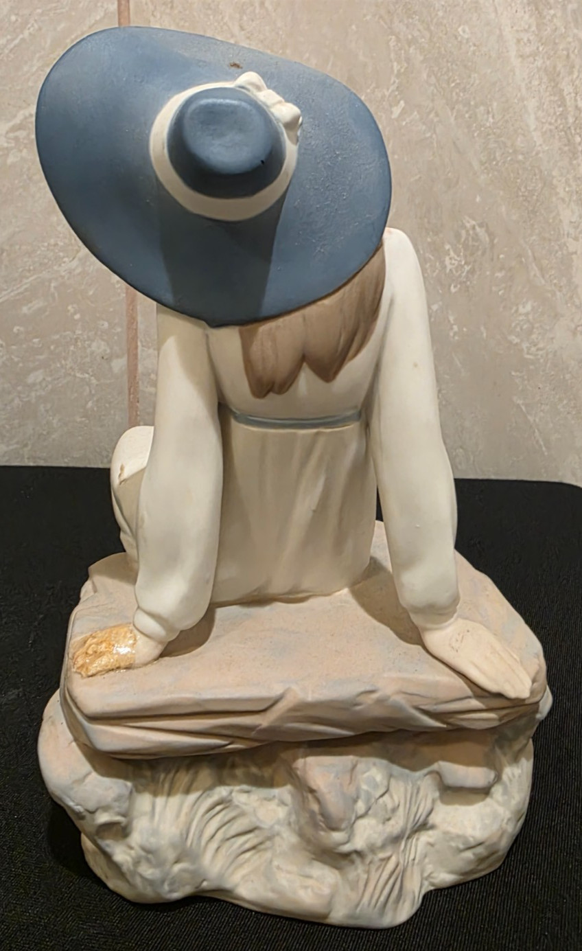 Vintage REX Valencia Hummelwerk Porcelain Figurine Woman Blue Hat Dog 9 1/2 “