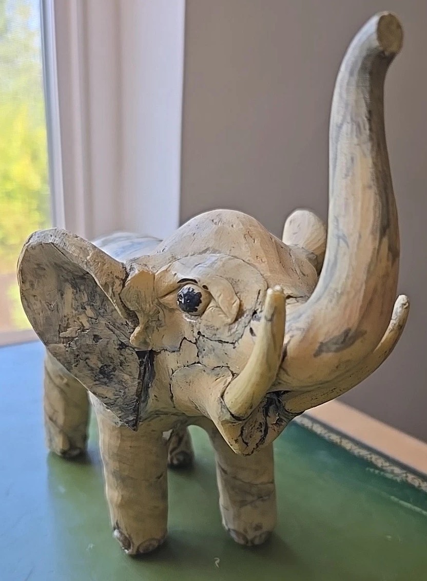 VTG Elephant Figurine Statue Marbled Look 7 1/2″ X 7″ X 4″ Lightweight