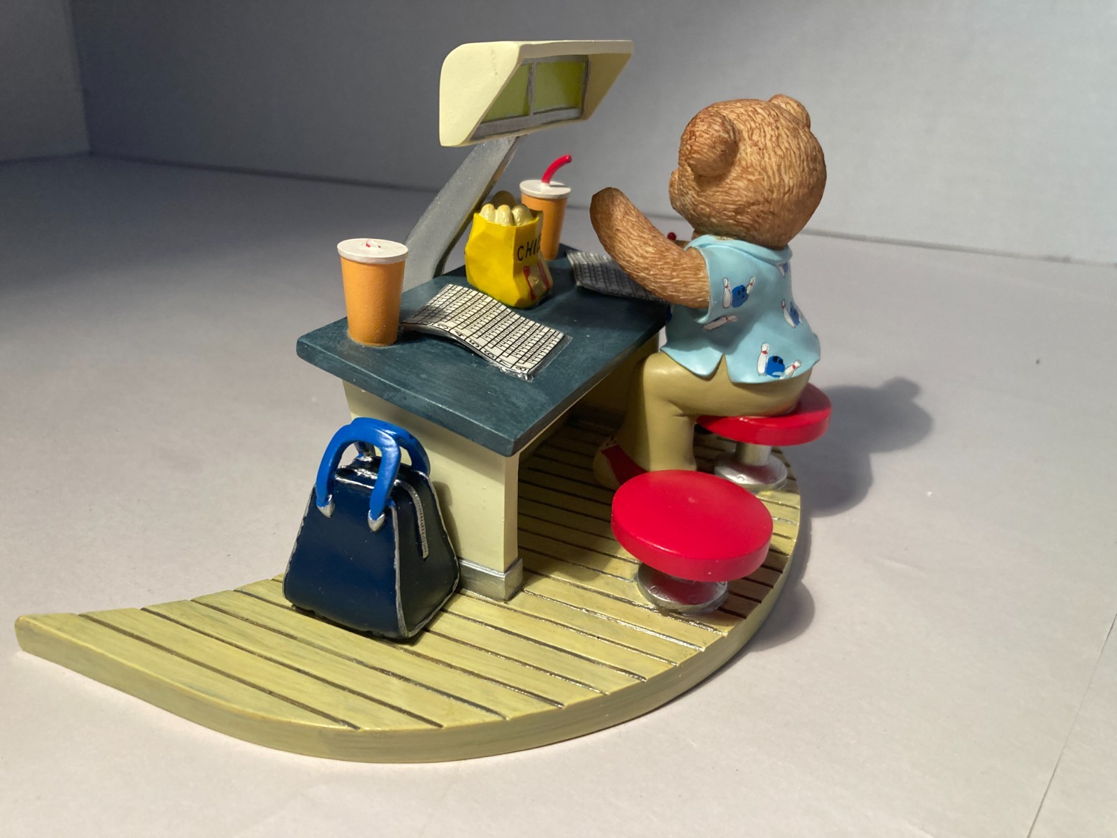 Teddy Bear Bowler Bowling Figurine VERY CUTE…HAVING A SNACK