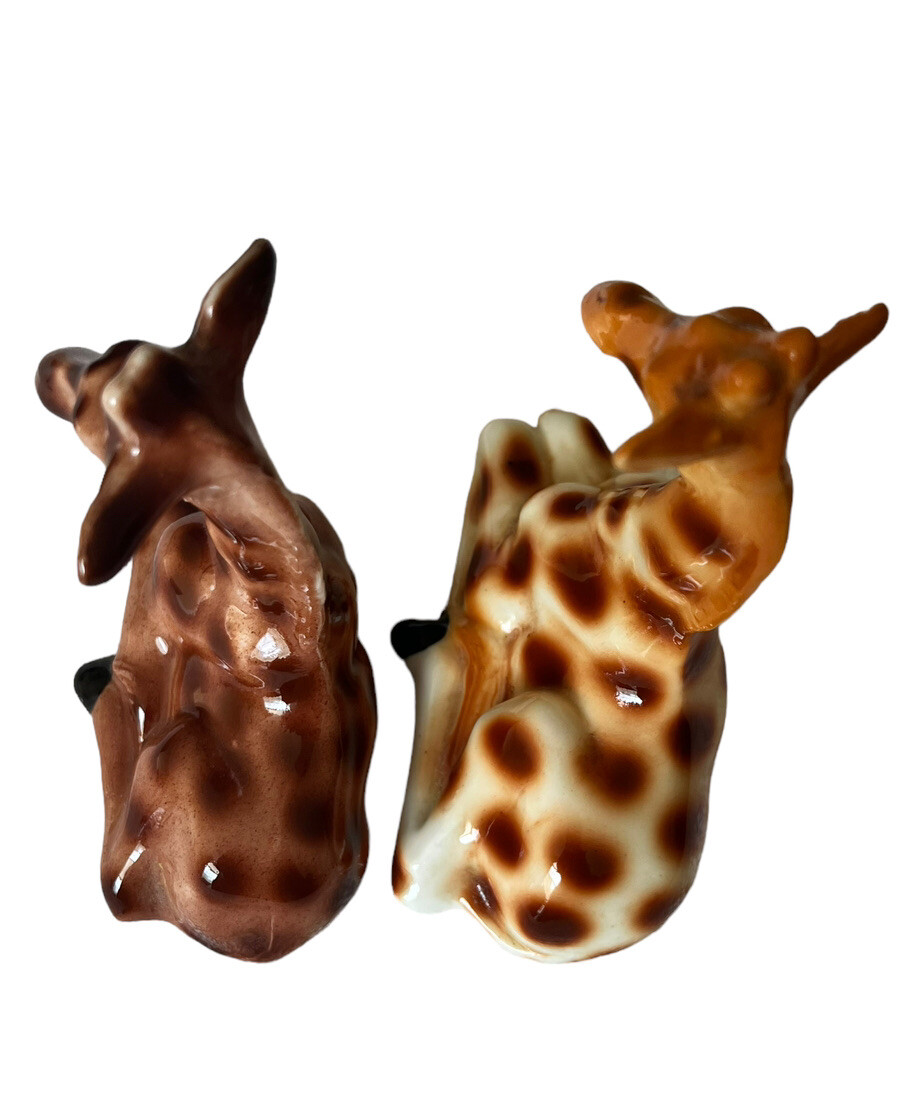 2 Vintage Bone China Giraffe Fine Quality Animal Figurines 3.75″ Safari Africa