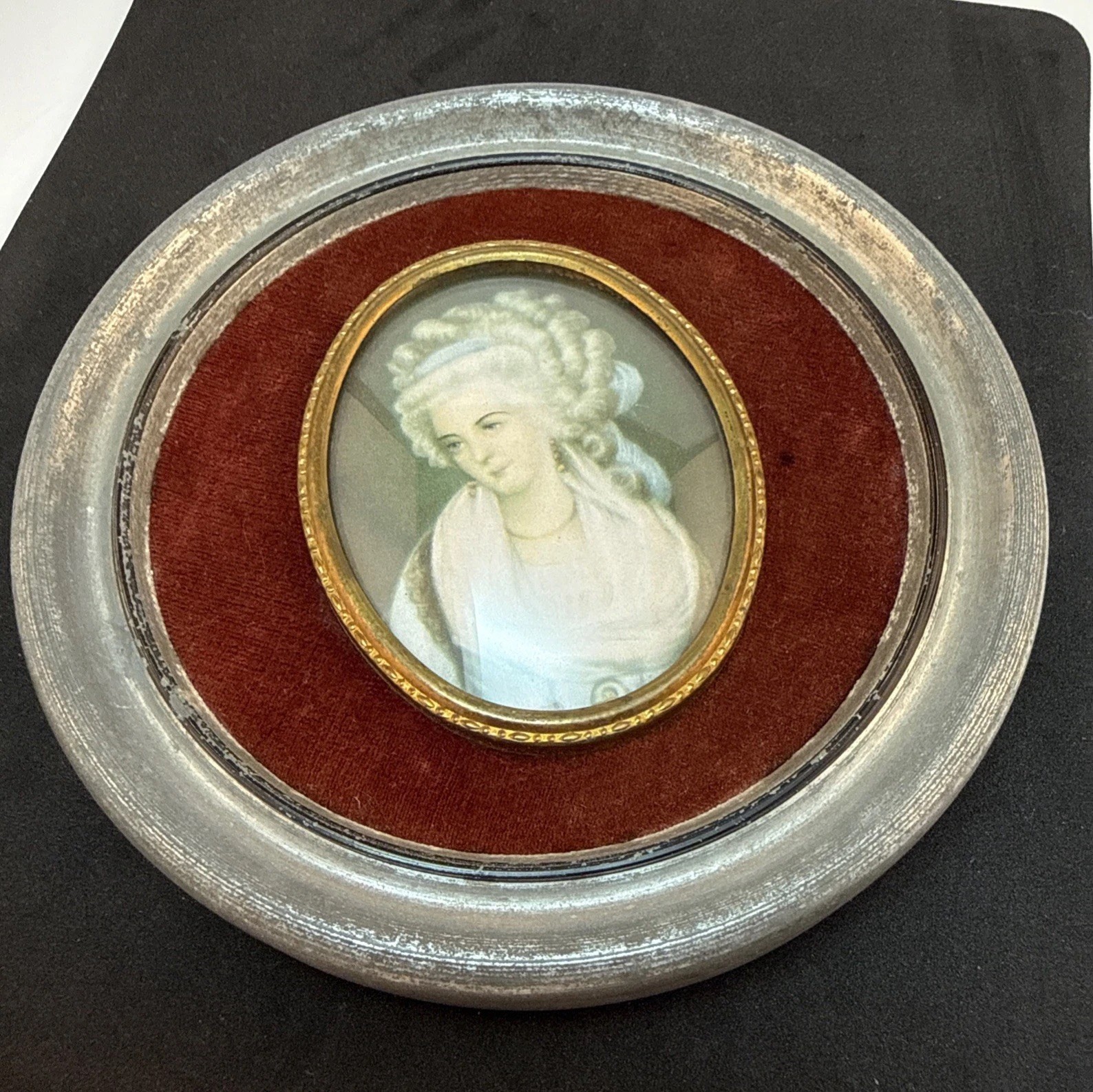 Vintage Miniature Portrait Of A Court Lady, Mrs. Chaplin By George Romney.
