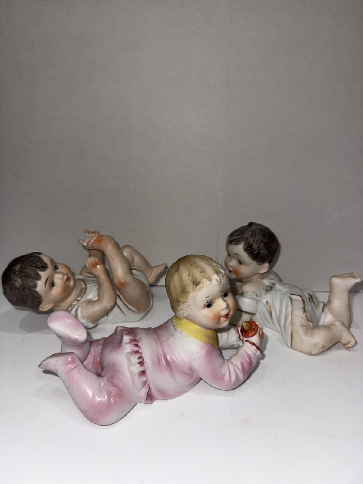 3 Bisque Porcelain Piano Babies Vintage Excellent Condition, Taiwan