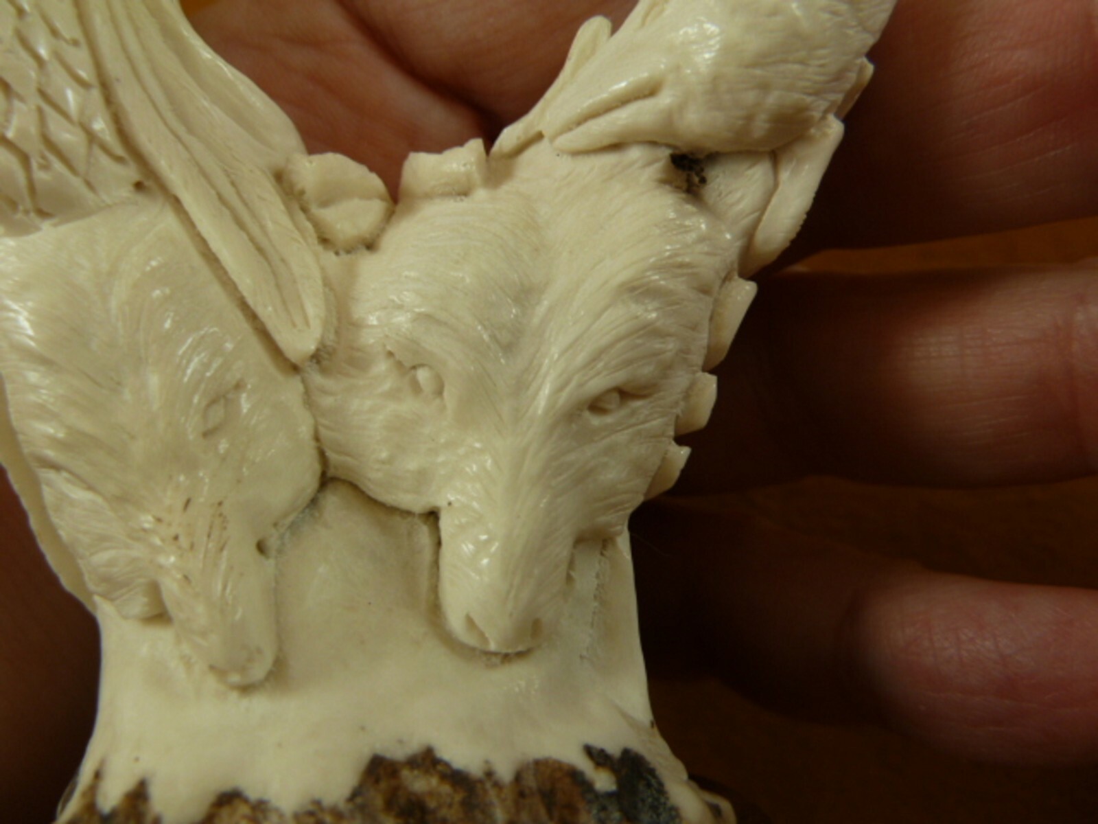 (Native-1) Native American face wolf shed moose antler figurine detailed carving