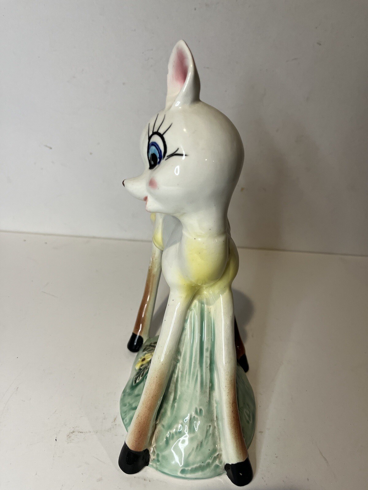 Rare Vintage Kitsch White Fawn Deer Made In Japan Figurine Pair Anamorphic