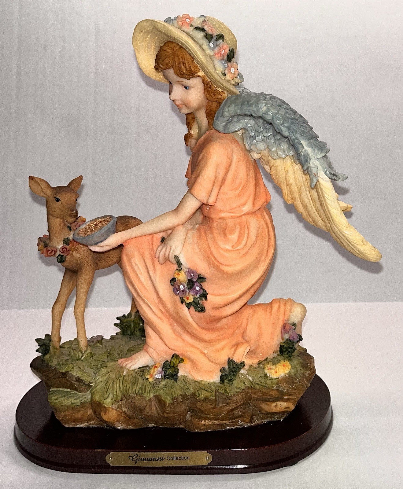 Giovanni Collection Porcelain Angel with Deer Figurine 9.5” Excellent Condition