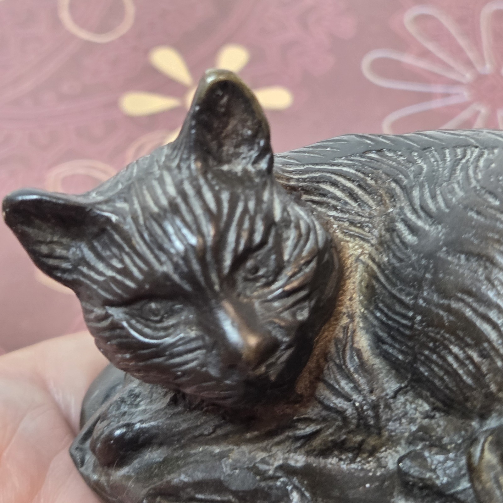 Vtg Cat Paperweight/Sculpture Bronze Look Desk Accessory Curio Piece 4″