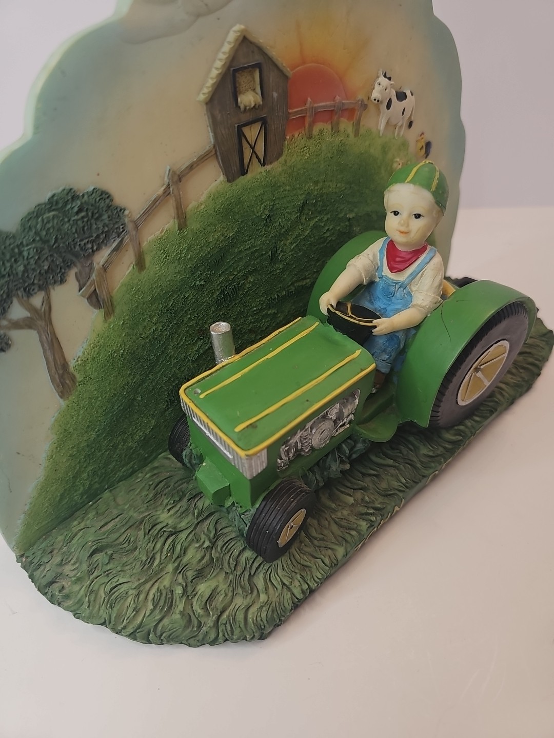 Vintage Boy Drives A John Deere Tractor Resin Figurine 2 Piece 2002 *READ*