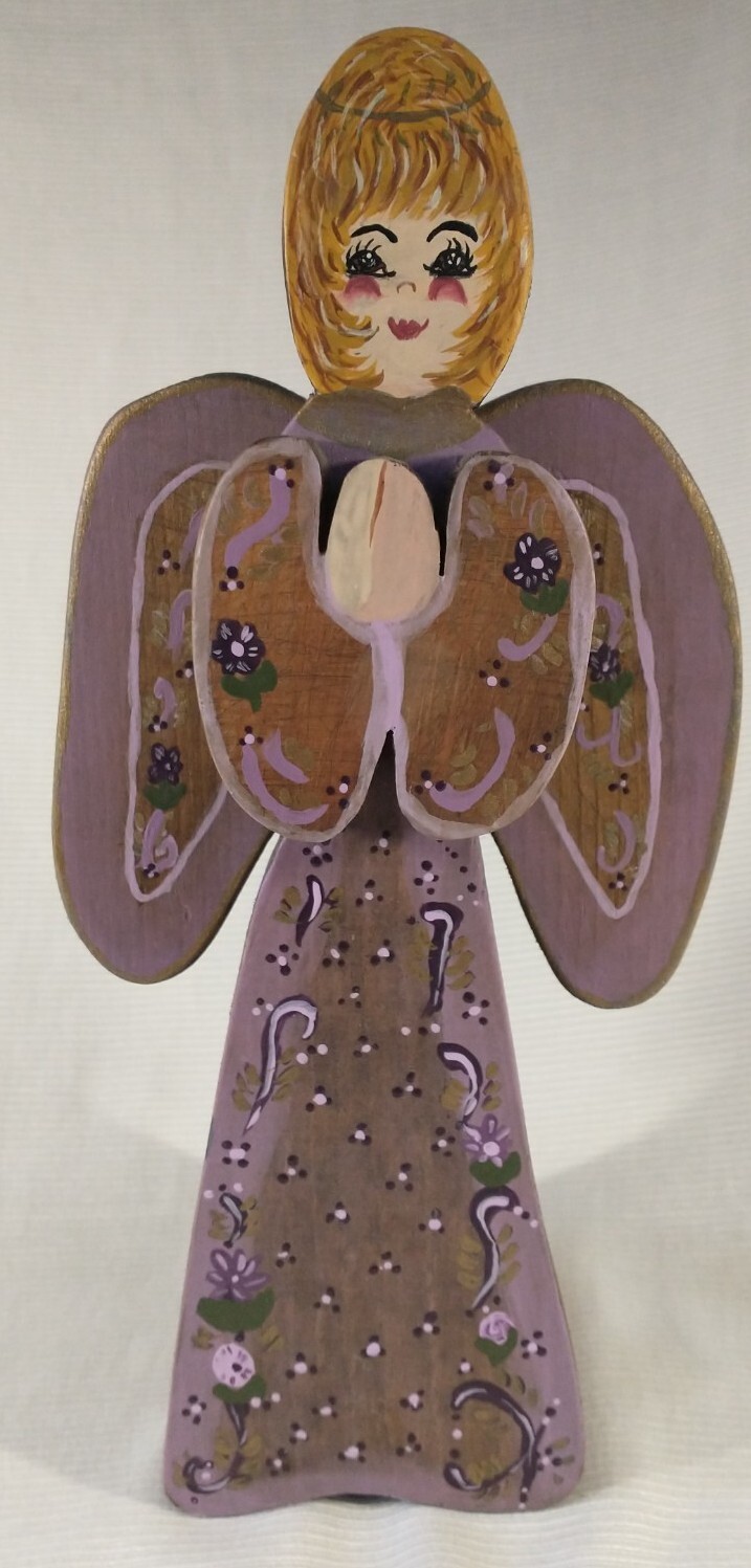 Lavender Folk Art Angel Made From Used Wooden Cutting Board Granny Kitchen