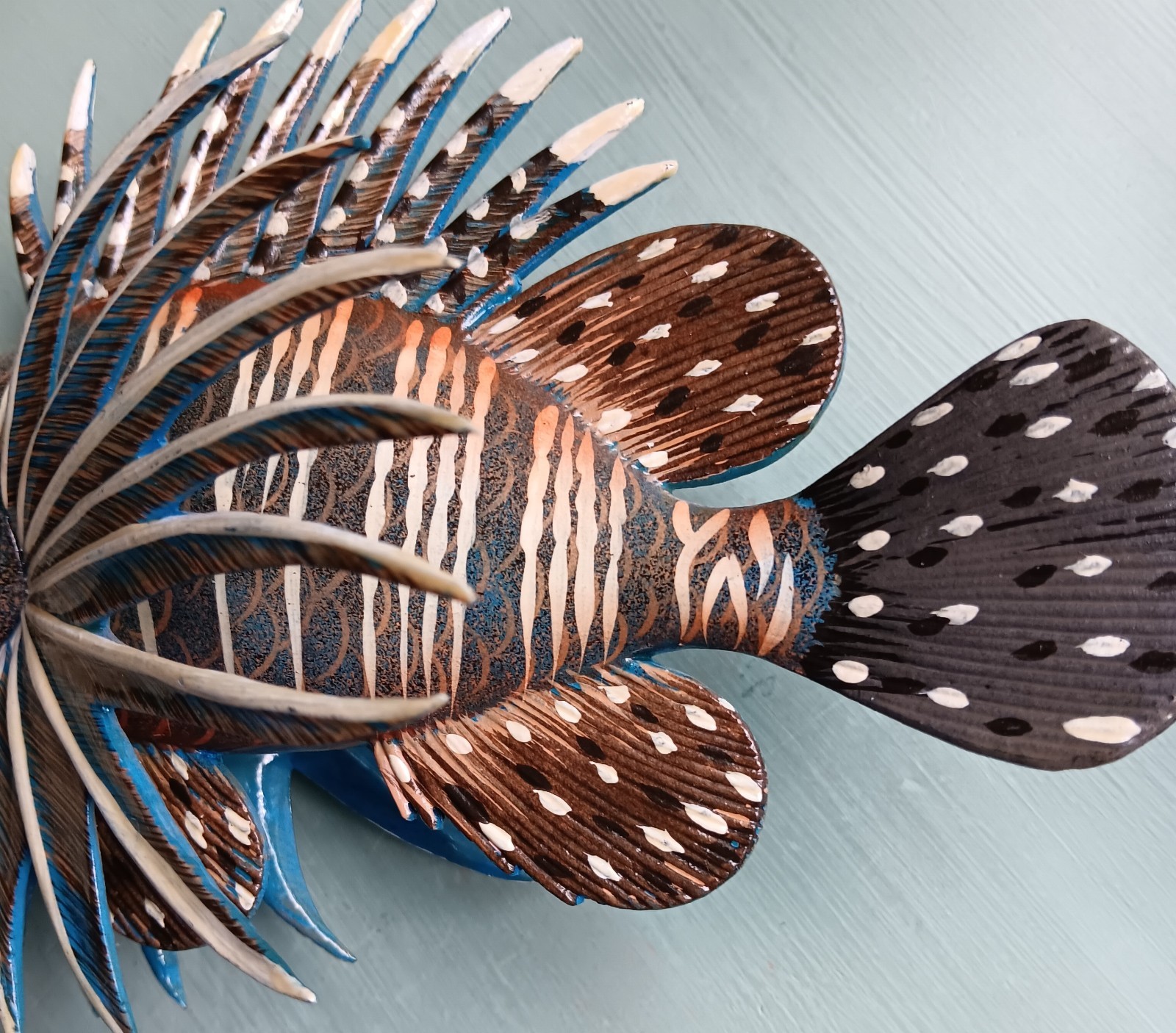 Handpainted Metal Lionfish On Coral Beautiful Details Excellent Condition