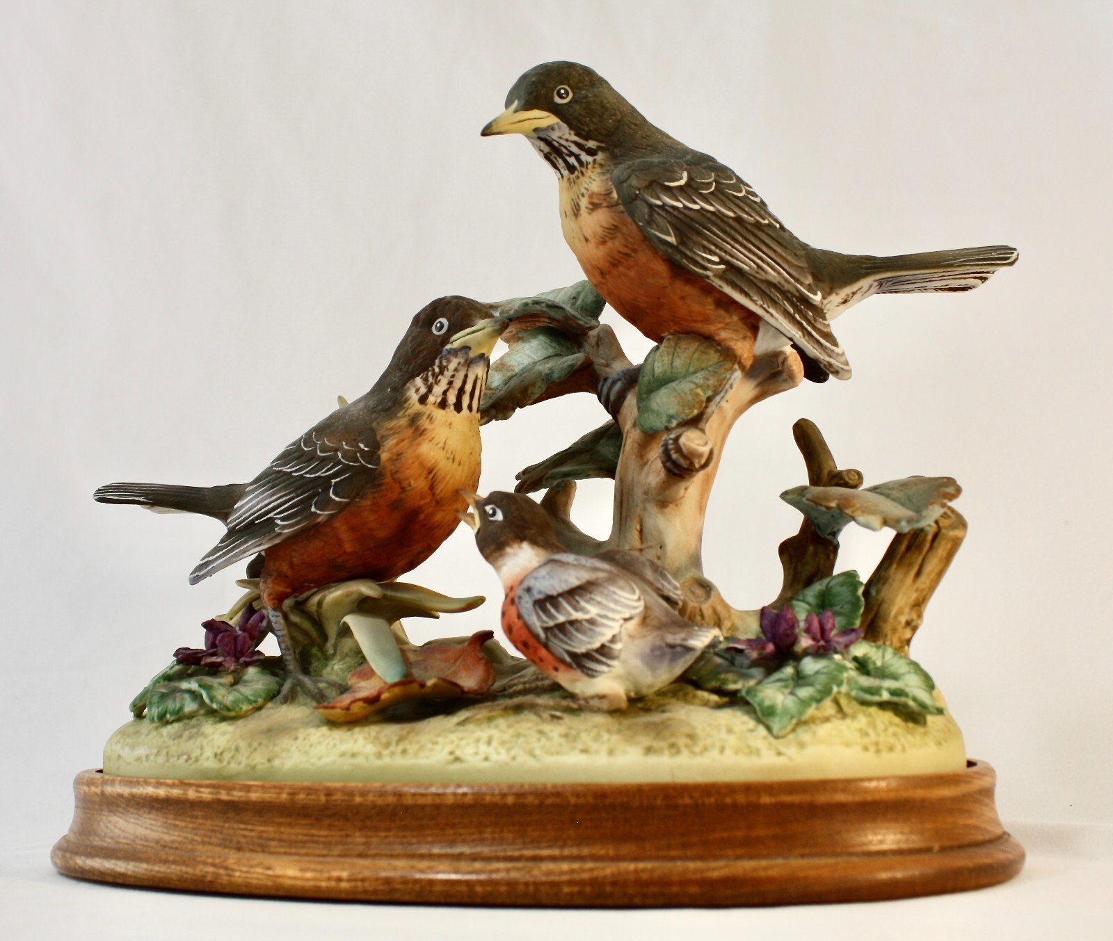 Andrea Sadek A FAMILY OF ROBIN Signed. Porcelain Sculpture on Stand. 1970s