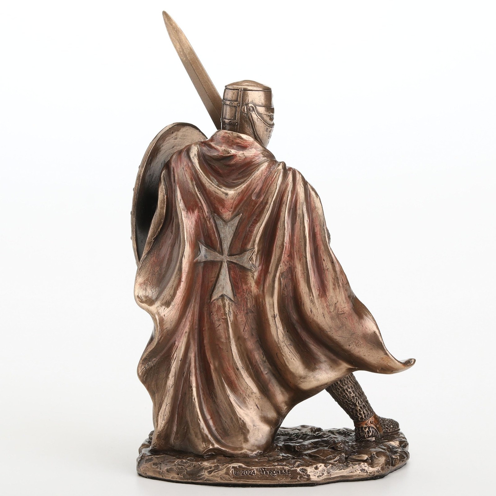 Veronese 7″ Knights Templar Sword & Shield Sculpture, Cold Cast Resin Bronze