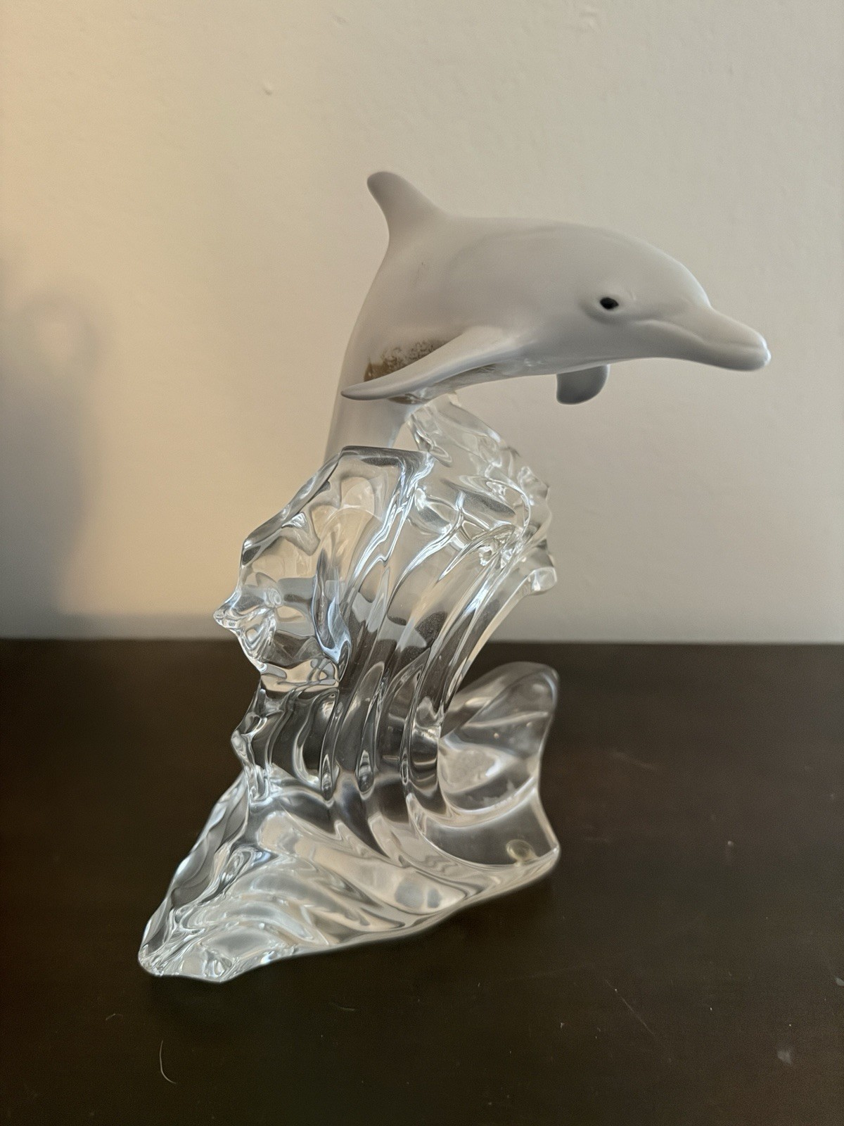 Vintage Lenox porcelain dolphin figurine leaping from a crystal glass wave