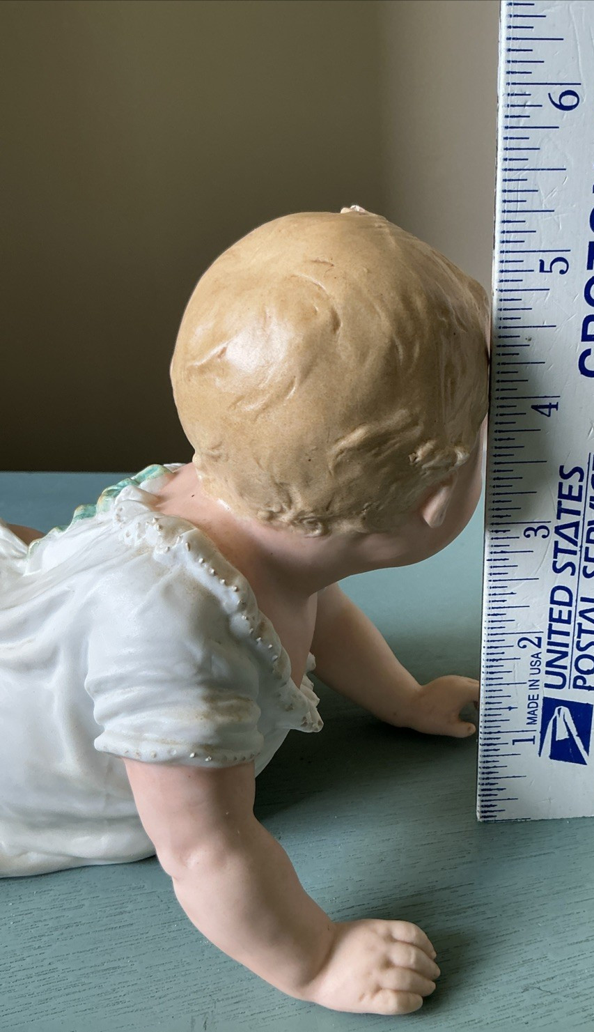 Antique Gebruder Heubach Bisque Piano Baby Figurine 8.5″ L Crawling Germany DEP