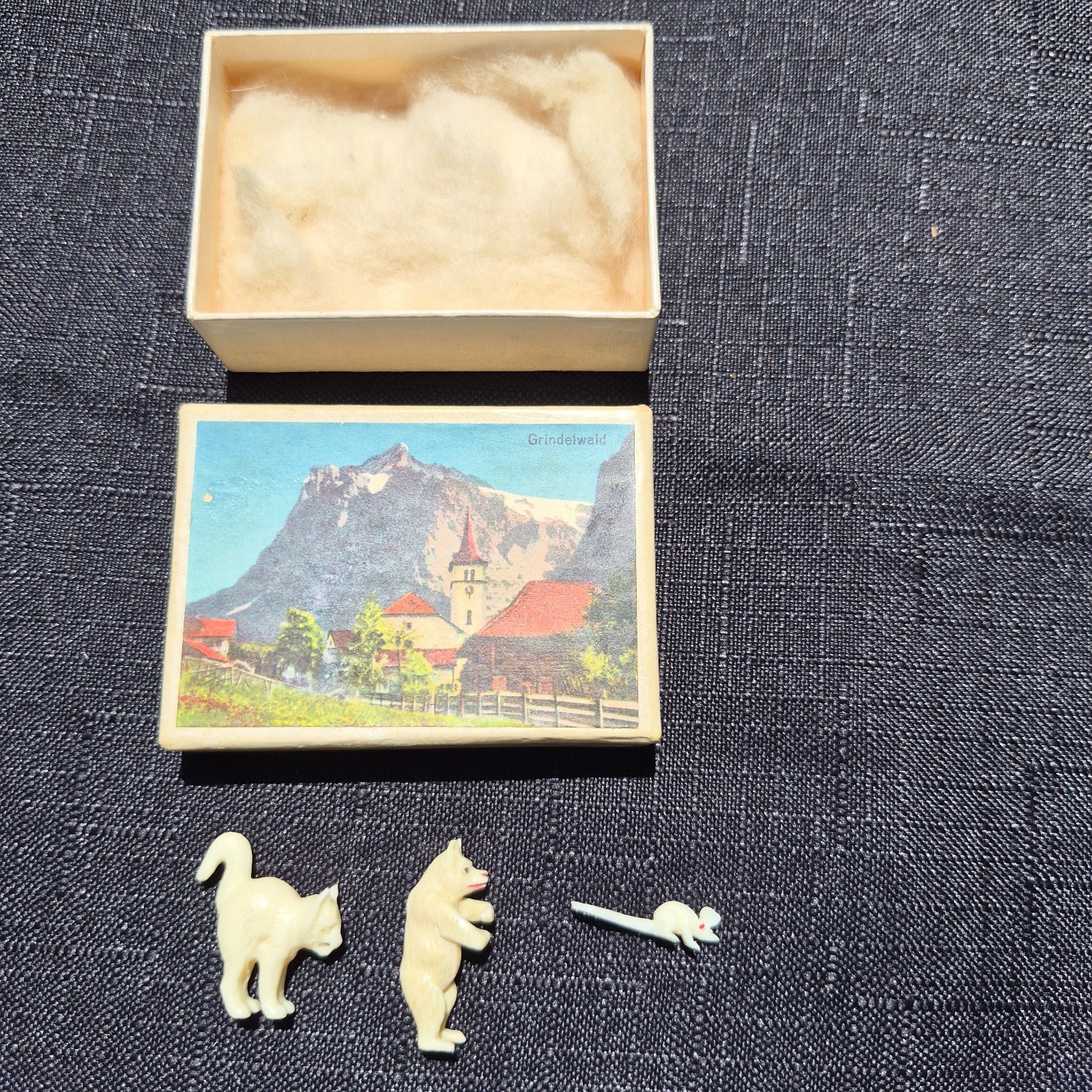 3 Tiny Vintage Swiss Carved Animal Figurines Natural Black Forest Grindelwald