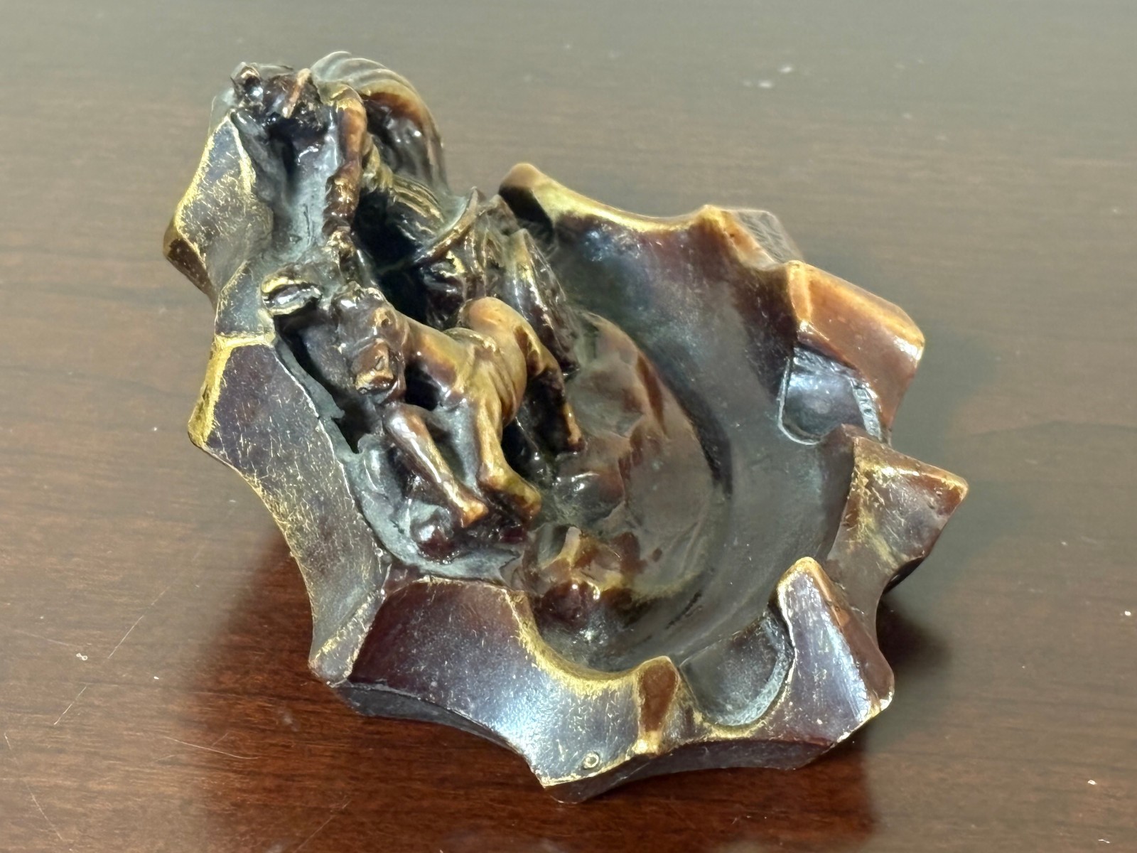 Antique HORSE CHARIOT Ashtray Bronze Copper Color | Souvenir Di Roma