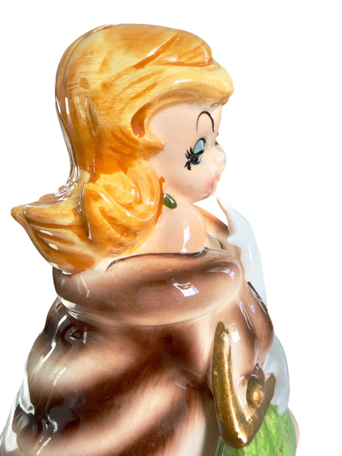 Vintage Lefton Woman In Fur Coat “Money is Everything” Coin Bank – Rare 1950s