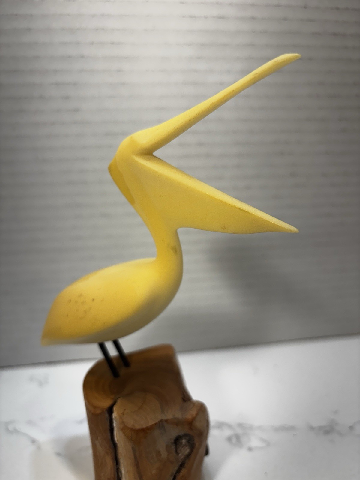 John Perry Sculpture VTG White Pelican on Burl Wood 6 1/2 in Tall