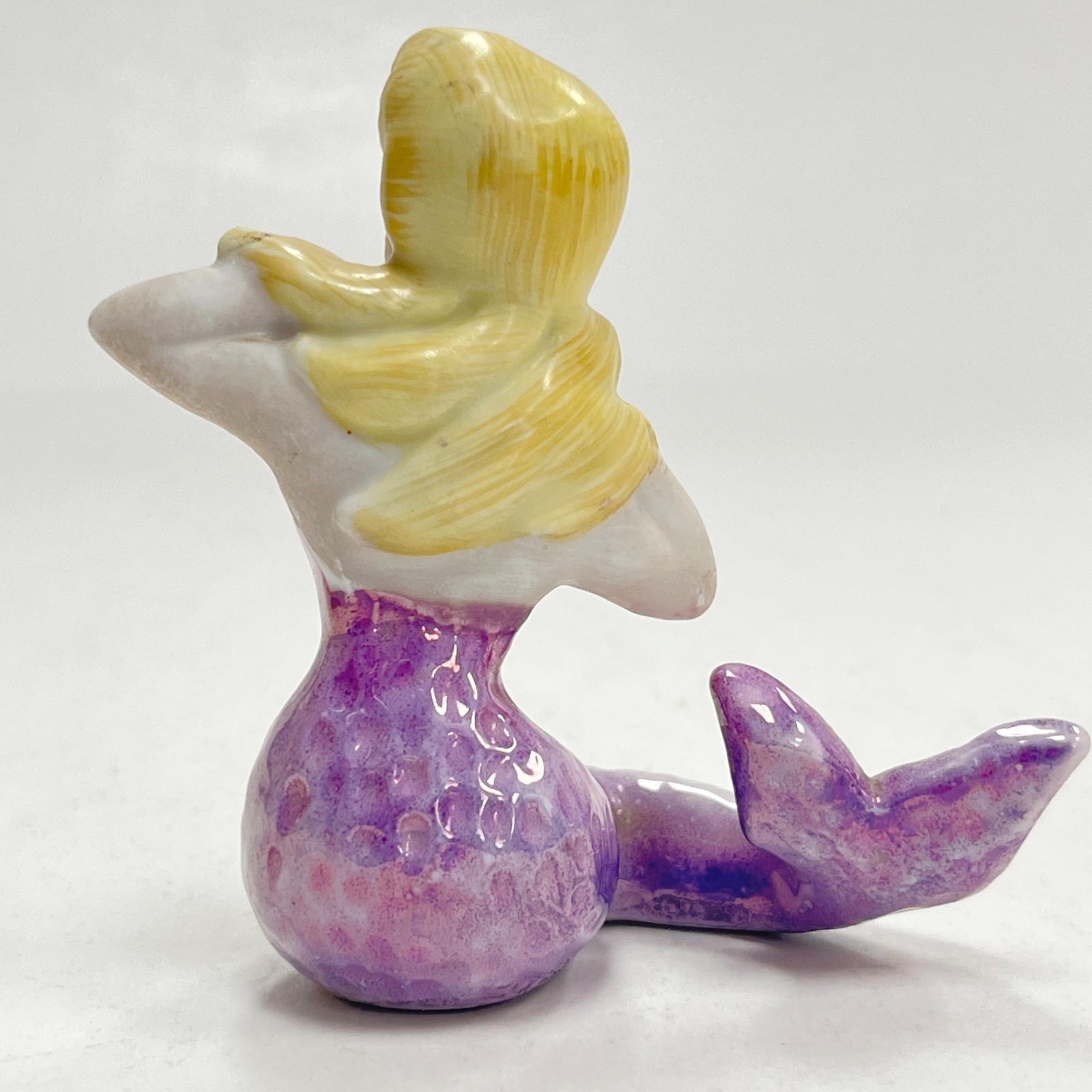 Merrymaid Mermaid Blonde Figurine Purple Dress Sitting 3.5″ Tall