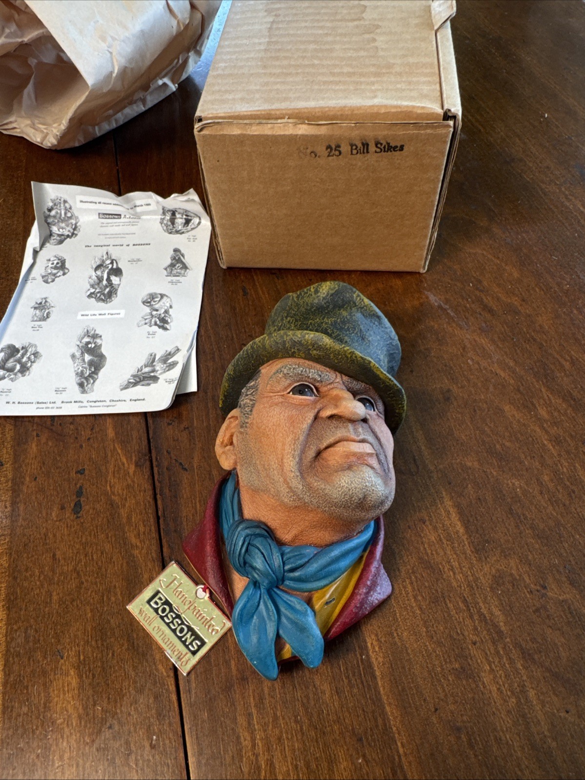 Vintage Bossons Chalkware Wall Hanger Head Bill Sikes Dickens 1964 NWT MINT