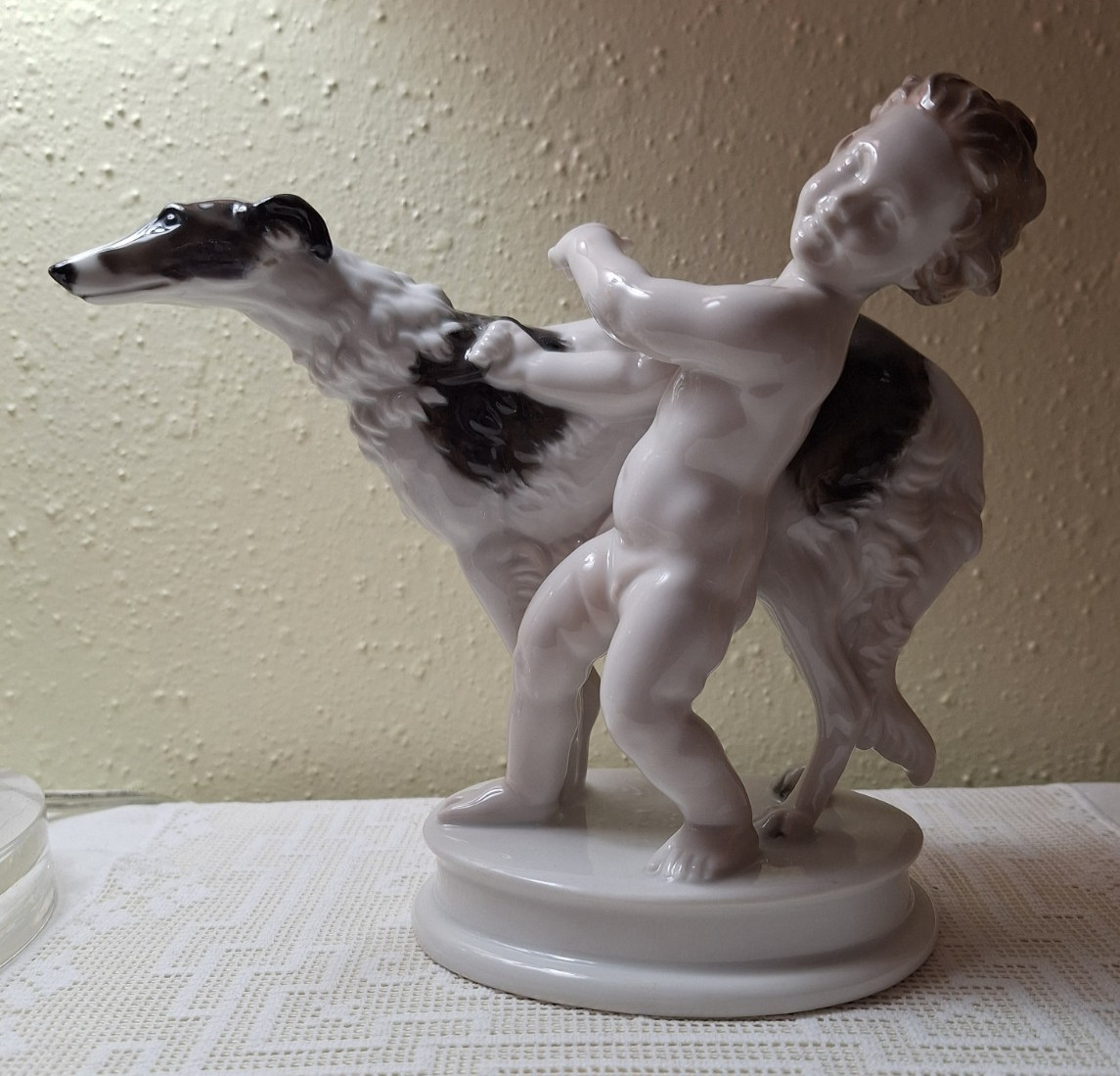 Rosenthal Porcelain Borzoi Dog and Putti Figurine Wolfhound Selb Germany 1282