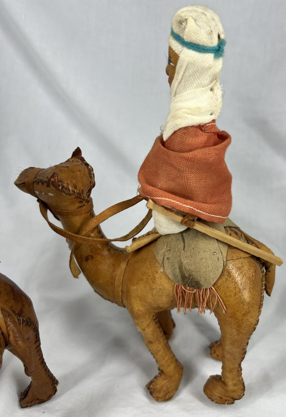 Lot of 2 Leather Bound Wrapped Camel Figure w/ Riders 10″