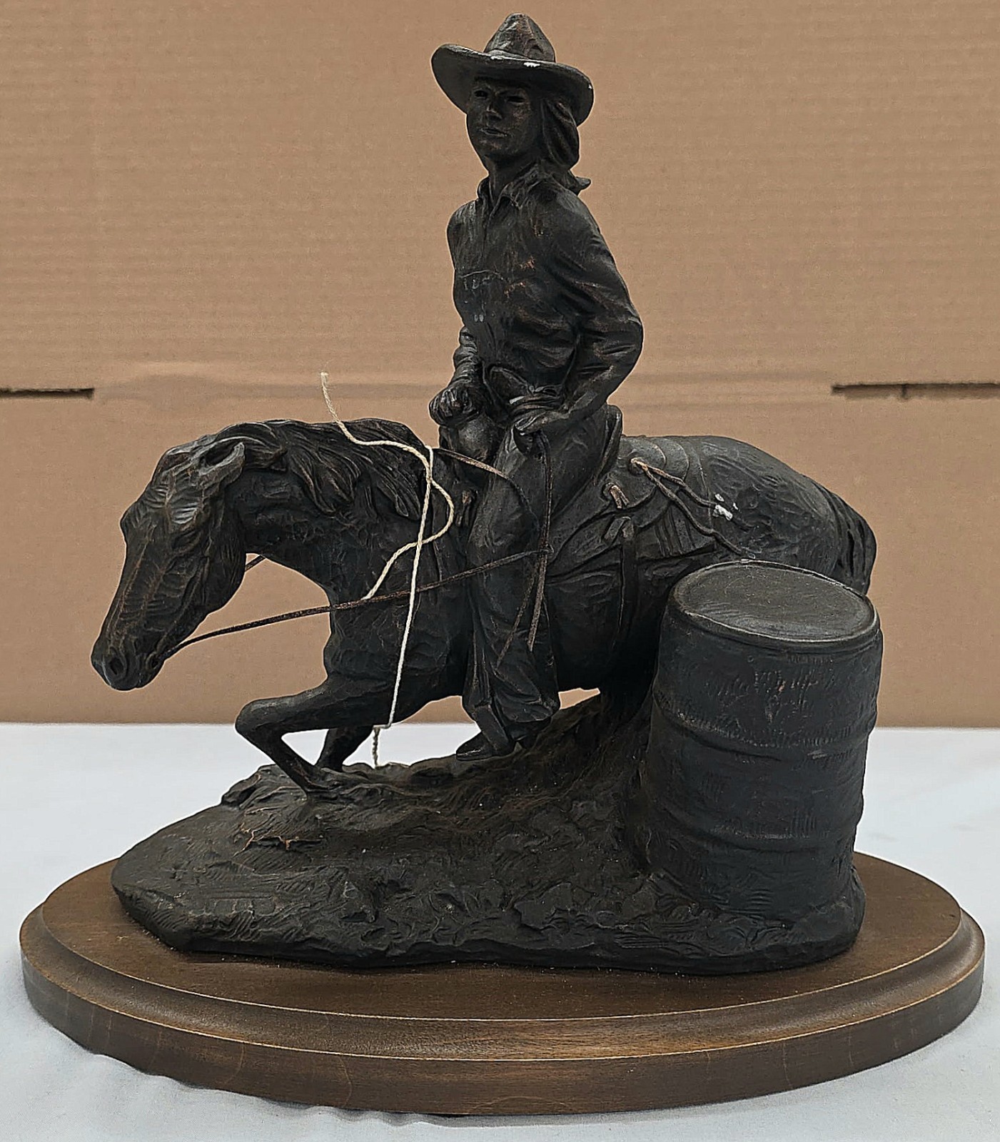 VINTAGE 2000 TERRANCE PATTERSON THE LAST TURN HORSE / BARREL RACER SCULPTURE