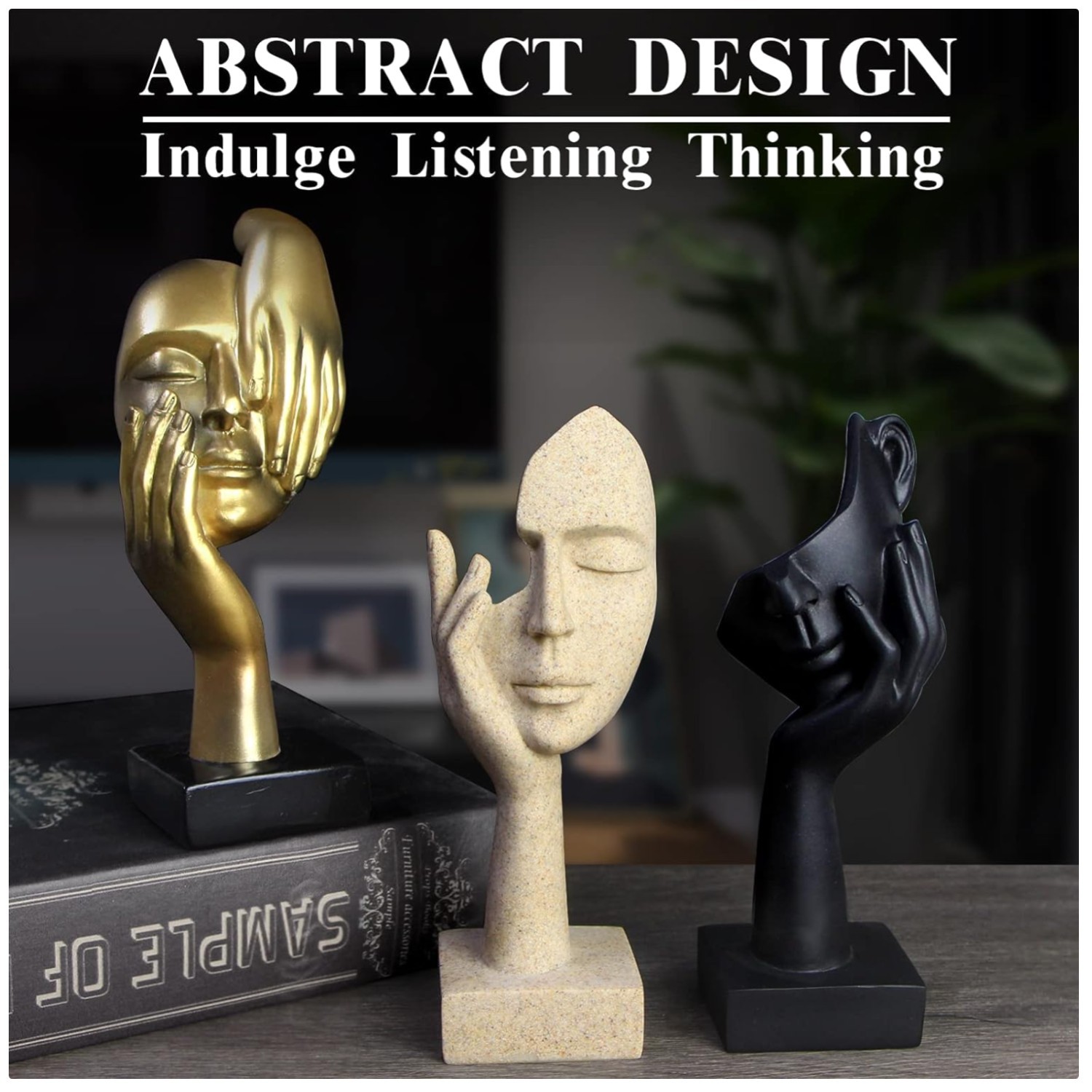 Set of 3 Abstract Thinker Figures, Modern Home Office Decor
