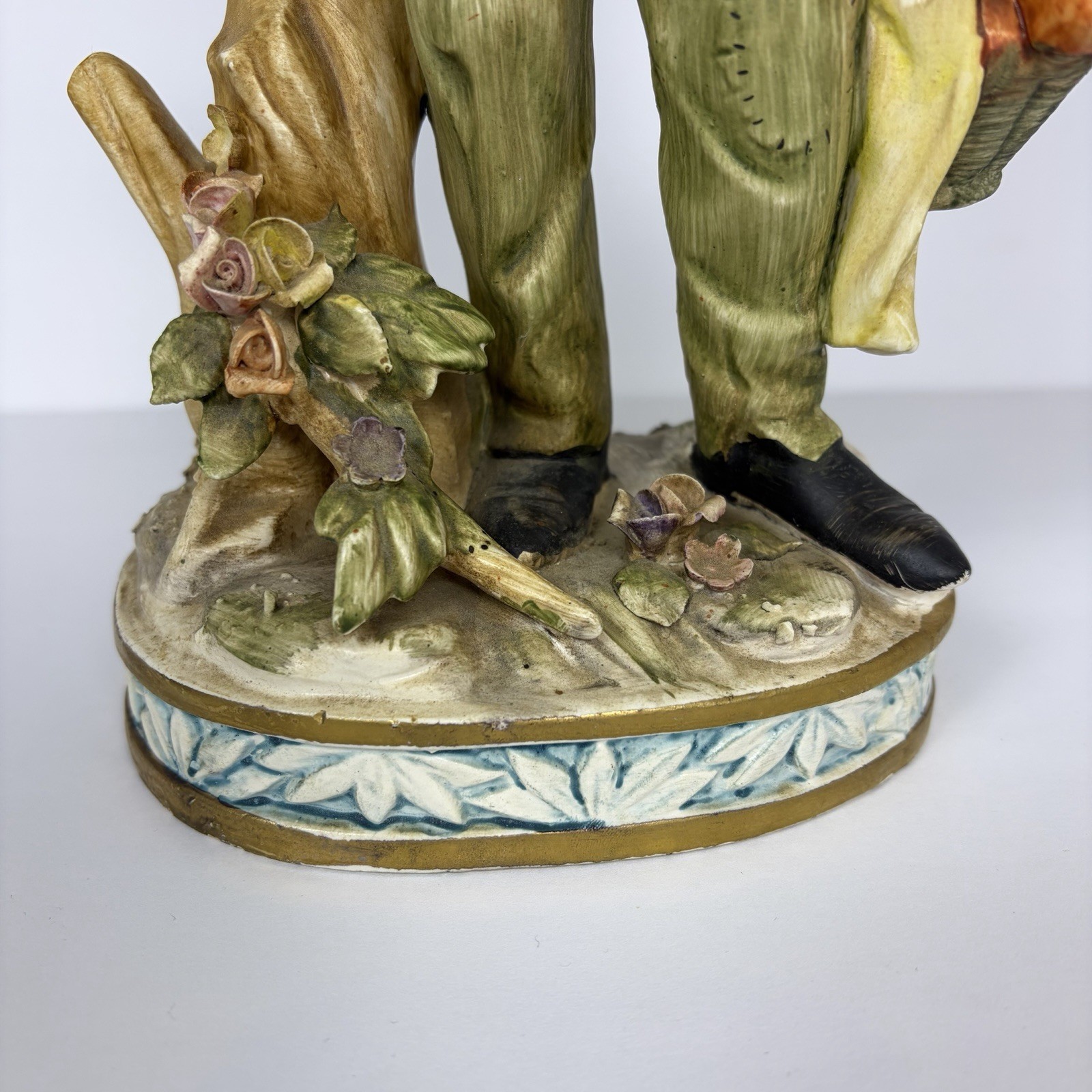Norleans Old Man with Pipe Figurine Basket of Apples Porcelain 14” Hand Painted