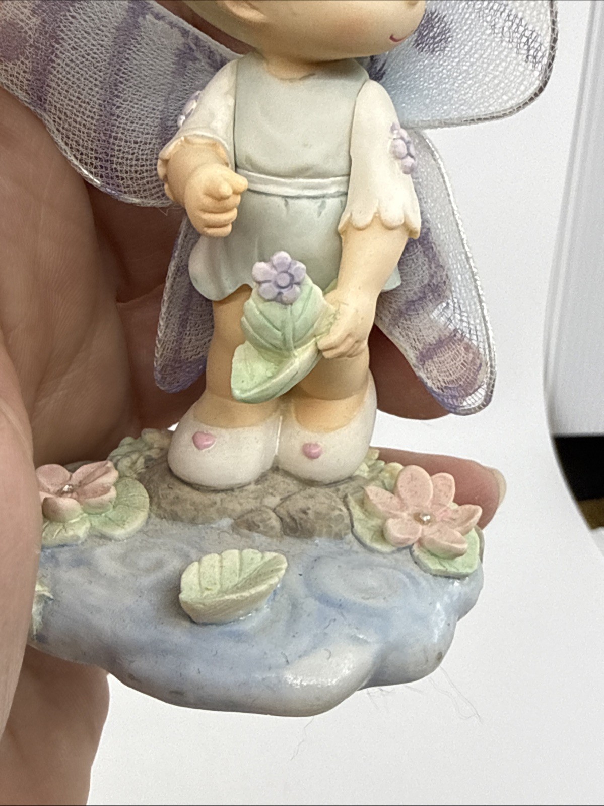 Precious Moments Cuddle Bear Collection Fairy Girl butterfly Lily Pads 4” Tall
