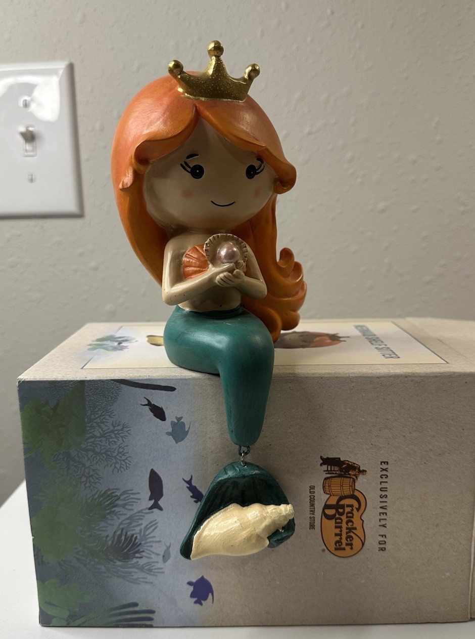 Cracker Barrel Mermaid Shelf Sitter Figurine, Painted Resin, Boxed, Multicolor