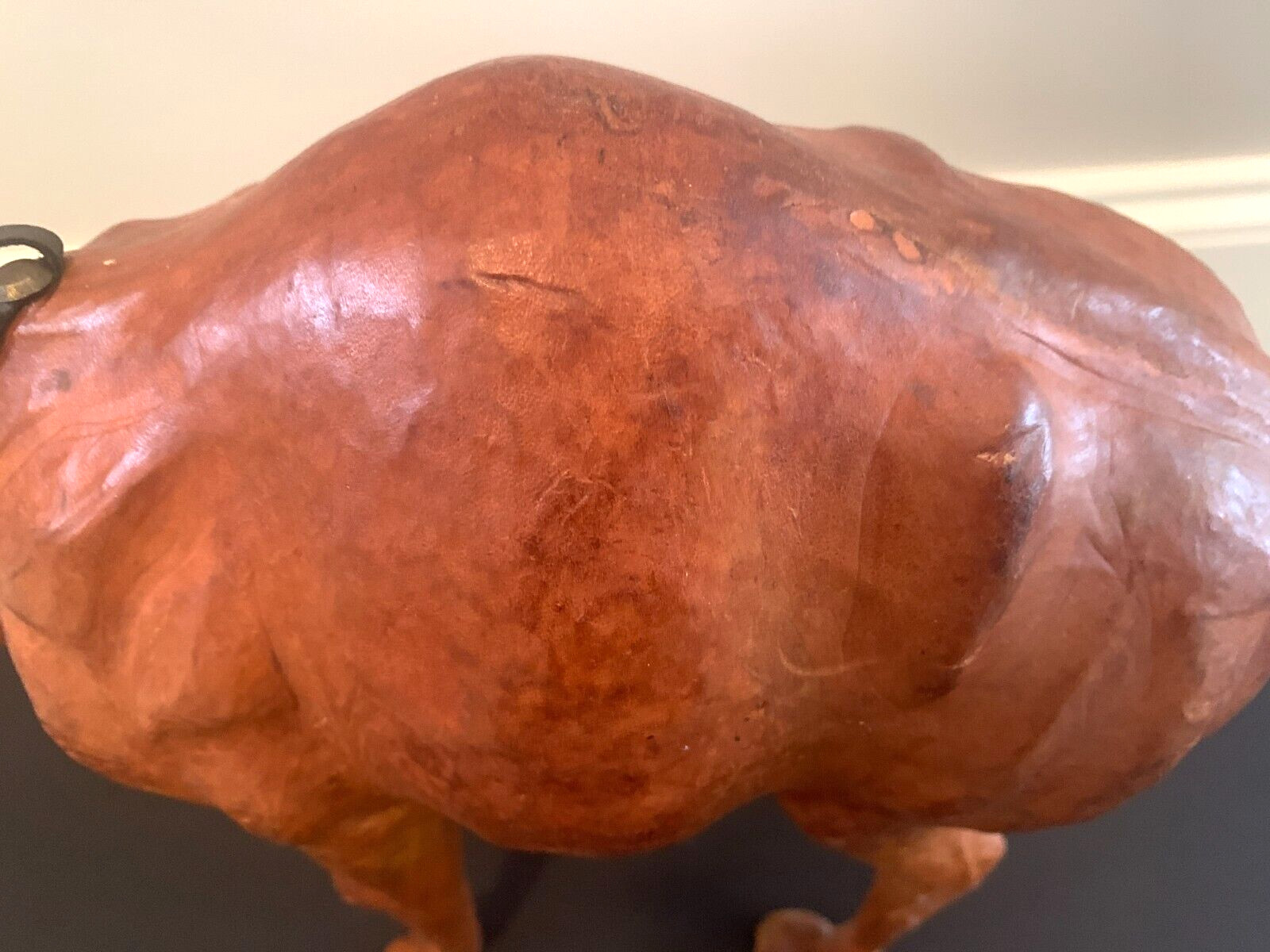 Vintage Leather Wrapped Large Camel 21′ W X 17″ Tall with glass eyes