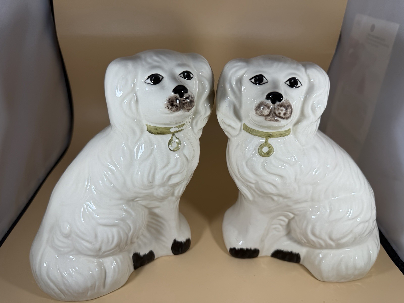 Pair Reproduction Staffordshire King Charles style ceramic dogs 8” Mantle Pieces