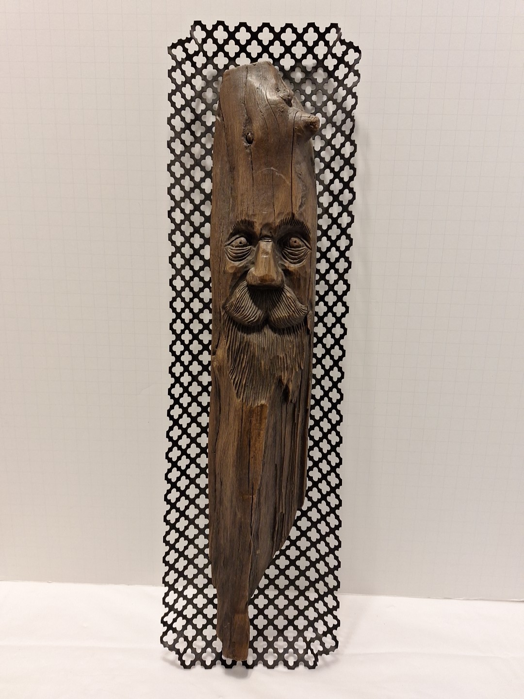 Vintage Old Man Face Carving on Driftwood Resin Signed R Engler 19 1/2” Read Des