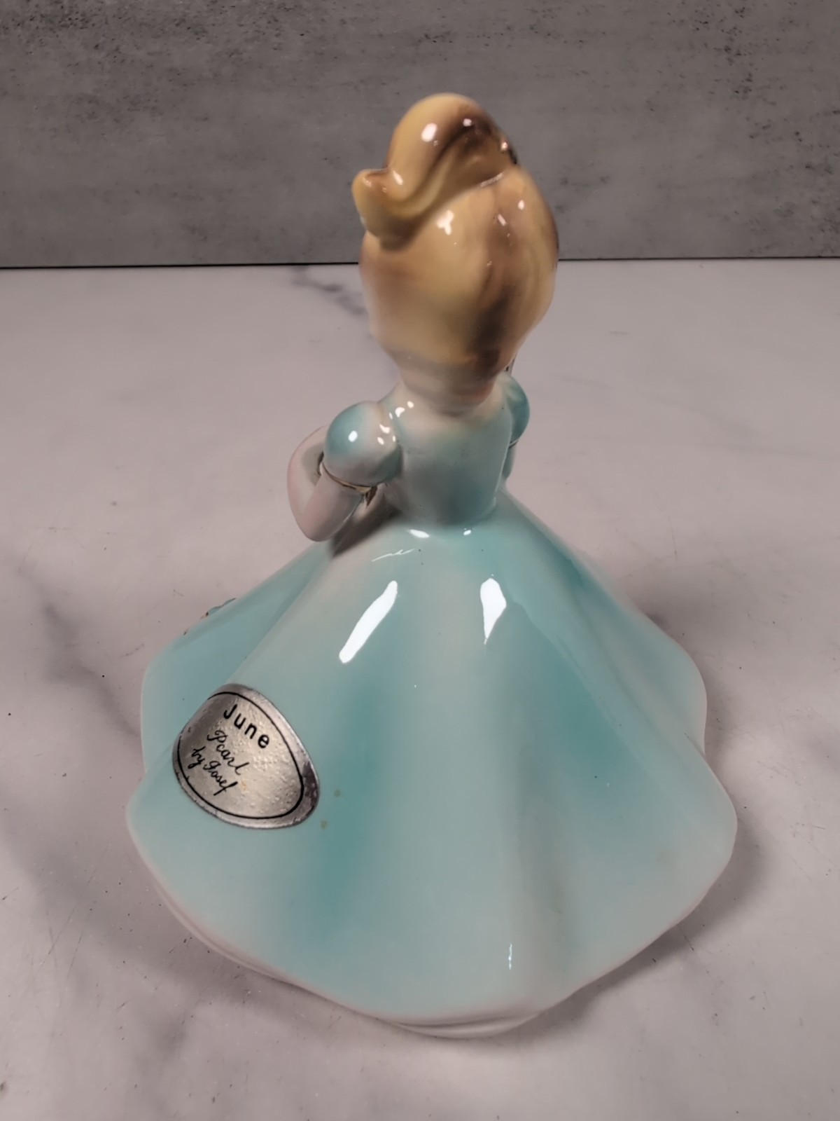 Vintage Josef Originals June Pearl Birthday Girl Blue Dress Porcelain Figurine