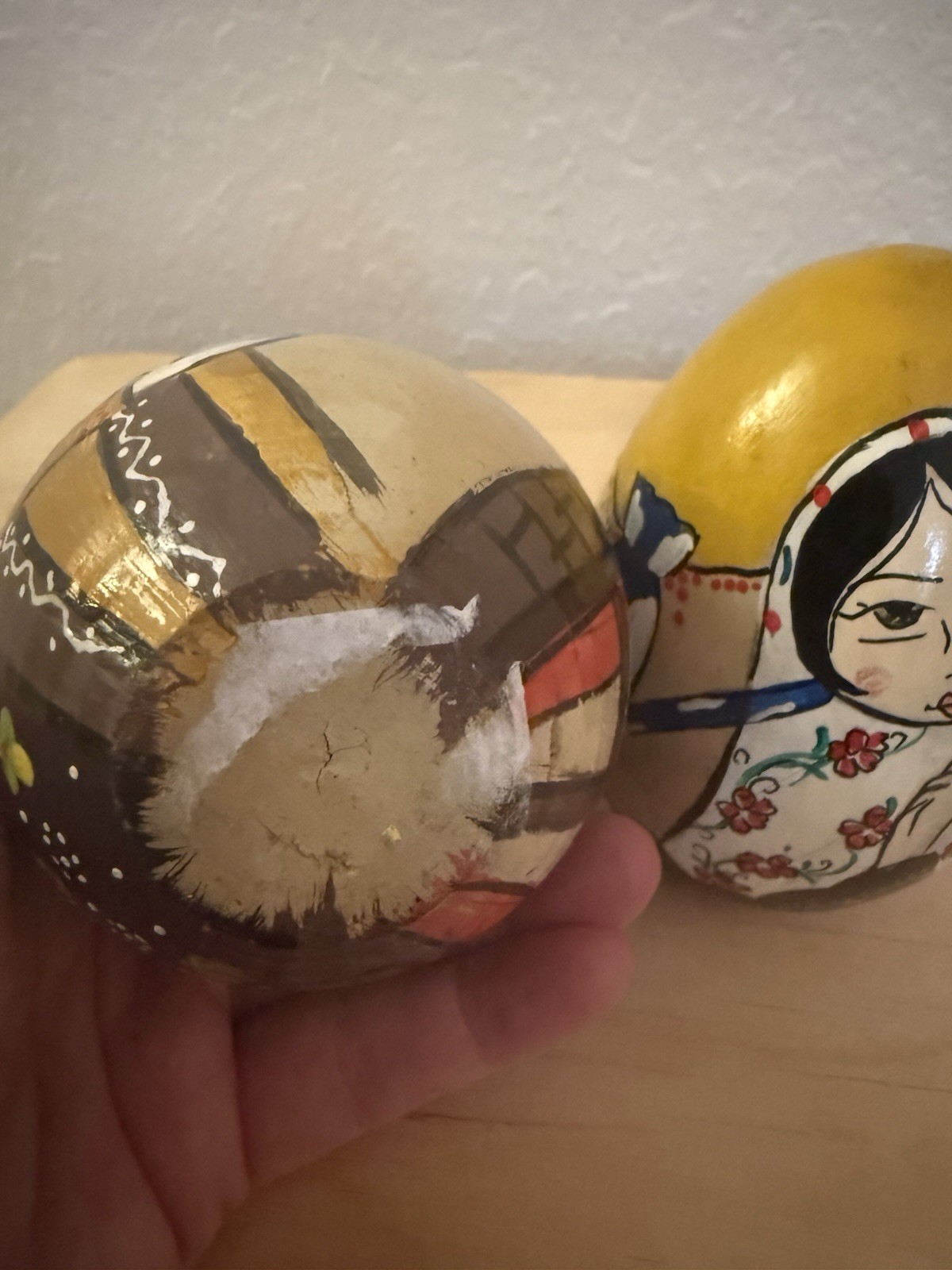 Khatun Pottery’s Hand Painted Decorative Eggs Set Of 2 About 12” High