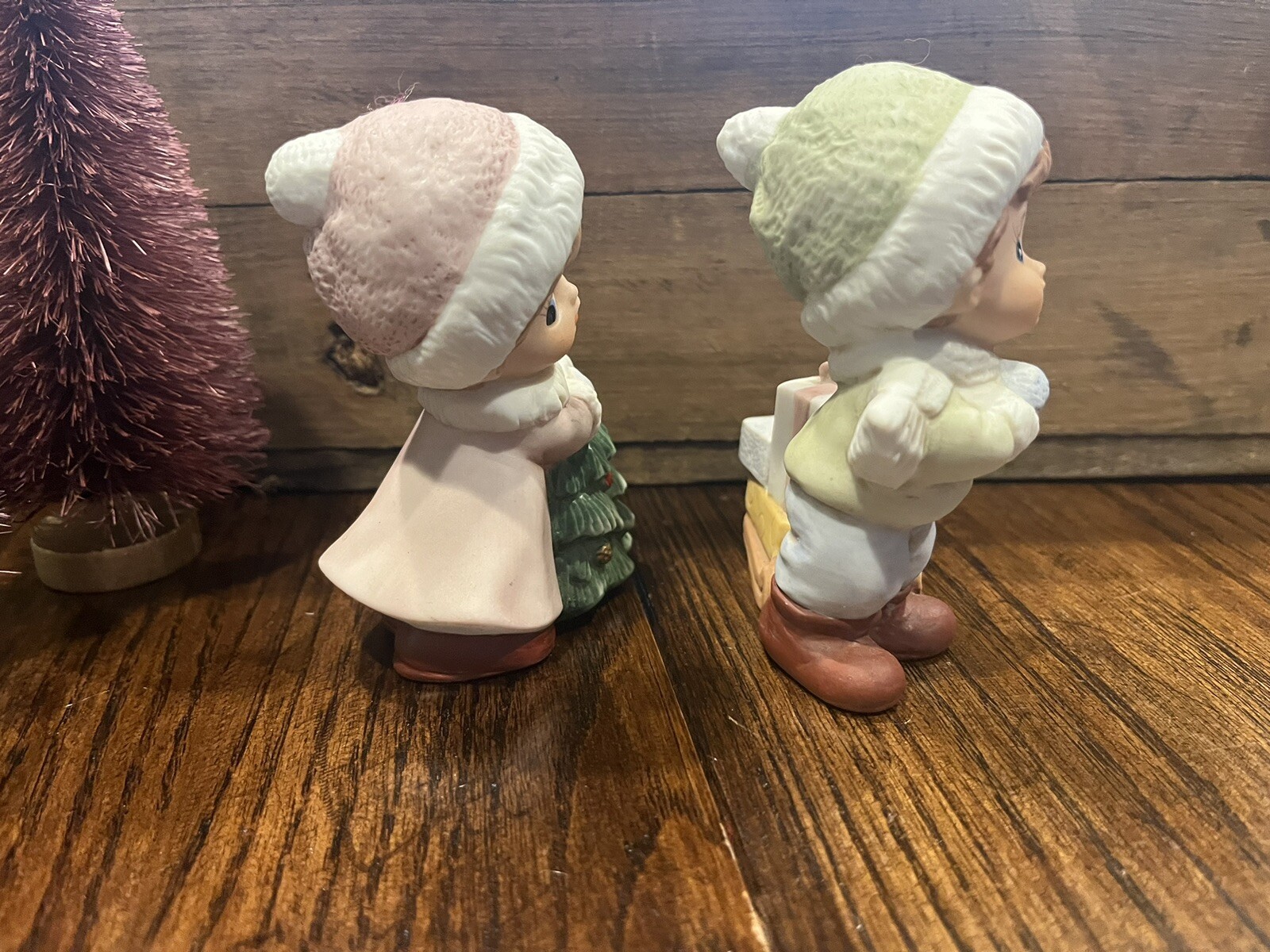SET 2 Vintage Retro CERAMIC CHRISTMAS Girl & Boy HOME INTERIOR HOMCO Figurines