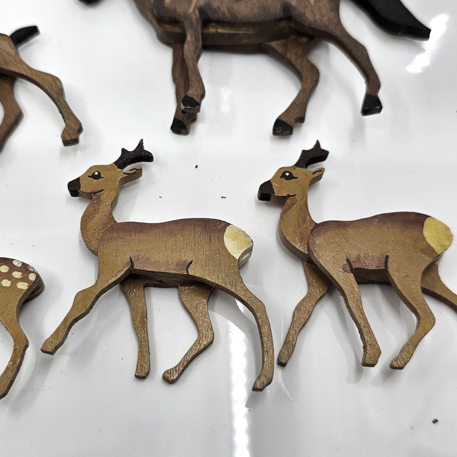 Vintage Hand Painted Wooden Animal Figurines Set 12pc Deer Horse Rabbit Duckling