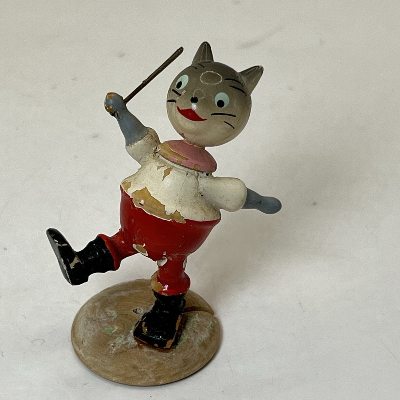Vintage Goula Wooden Painted Cat Kitten Marching Made In Spain
