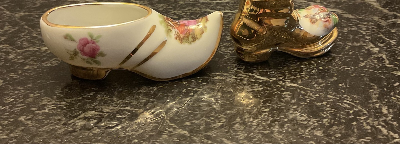 Limoges Porcelain Mini Shoes France Lot of 2 Gold Trim