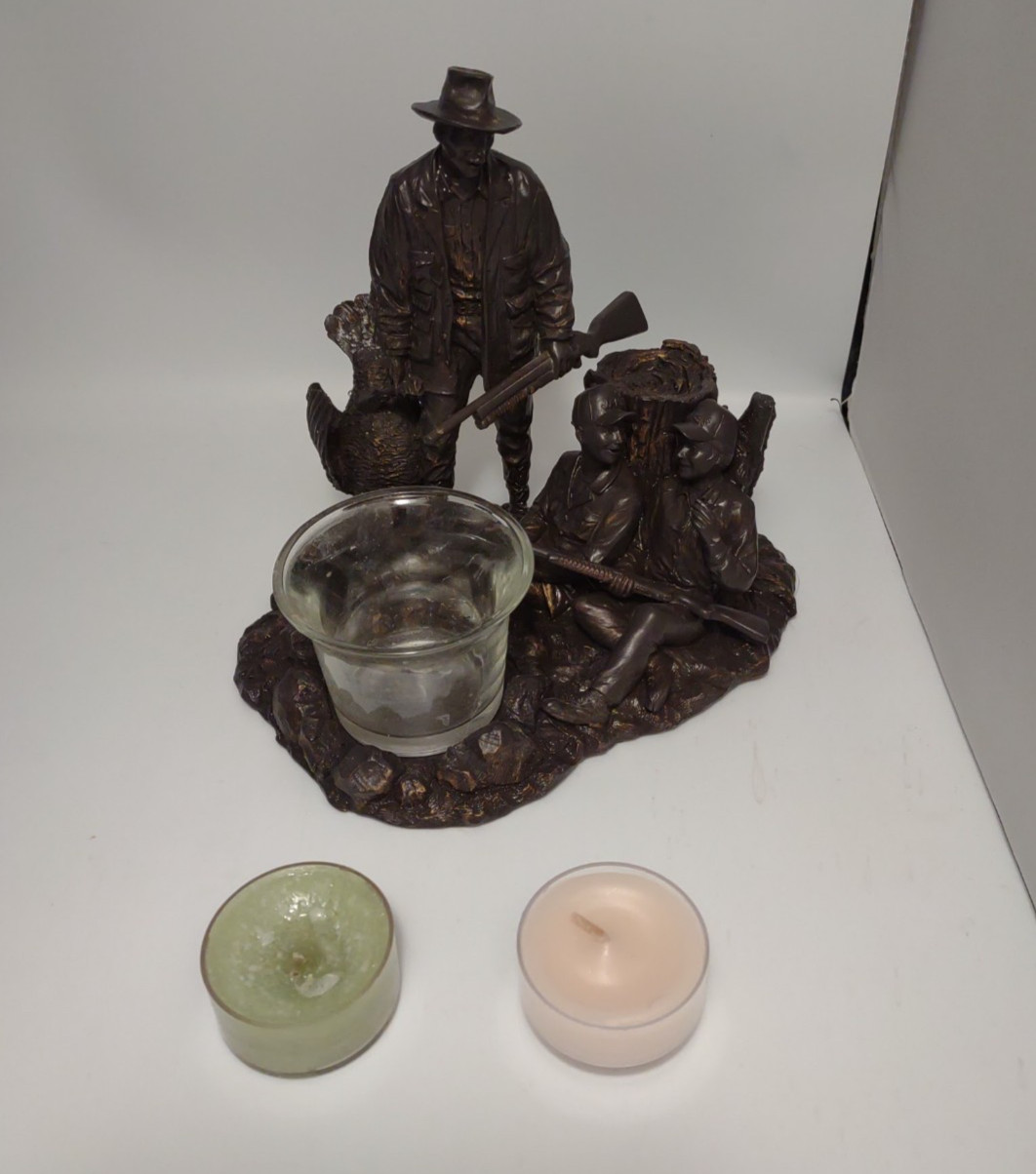 Friendly Turkey Hunt Bronze like Sculpture Statue Boys, Cowboy, Turkey 6 1/2″h