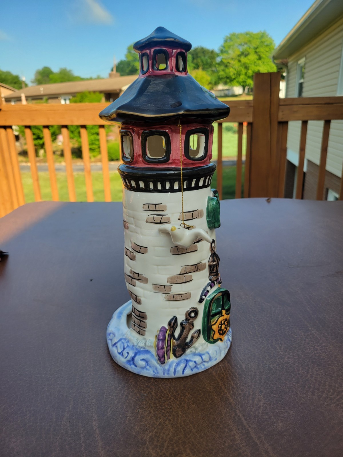 Lighthouse Candle Holder Tealight Pottery Beach Ocean Nautical Figurine 11″ High