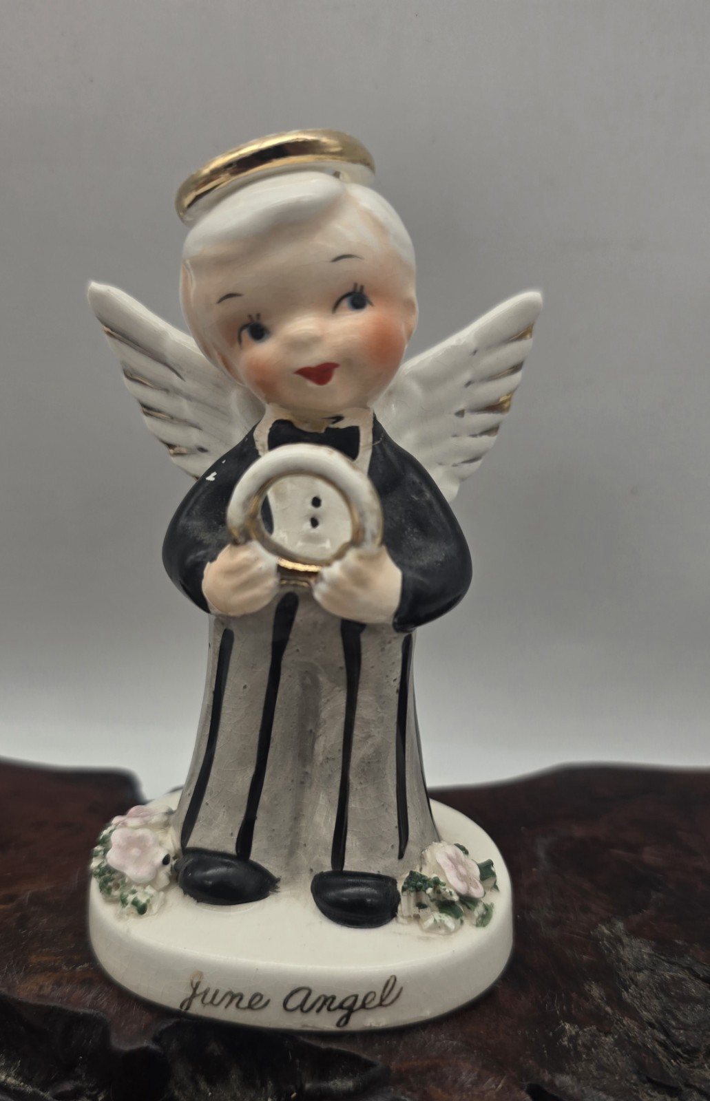 Vintage NAPCO Angel Boy Figurine June Birthday Repaired * Read